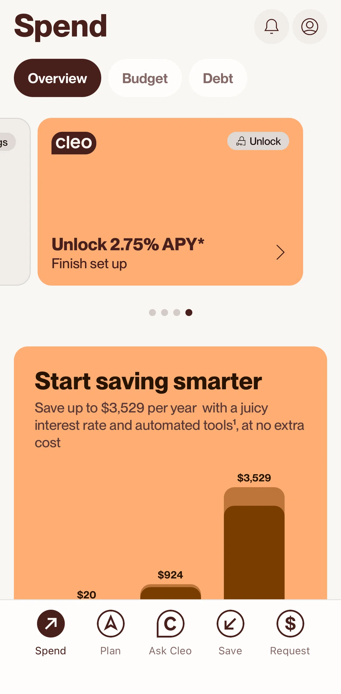 Cleo AI Screen screen in the Smart saving flow