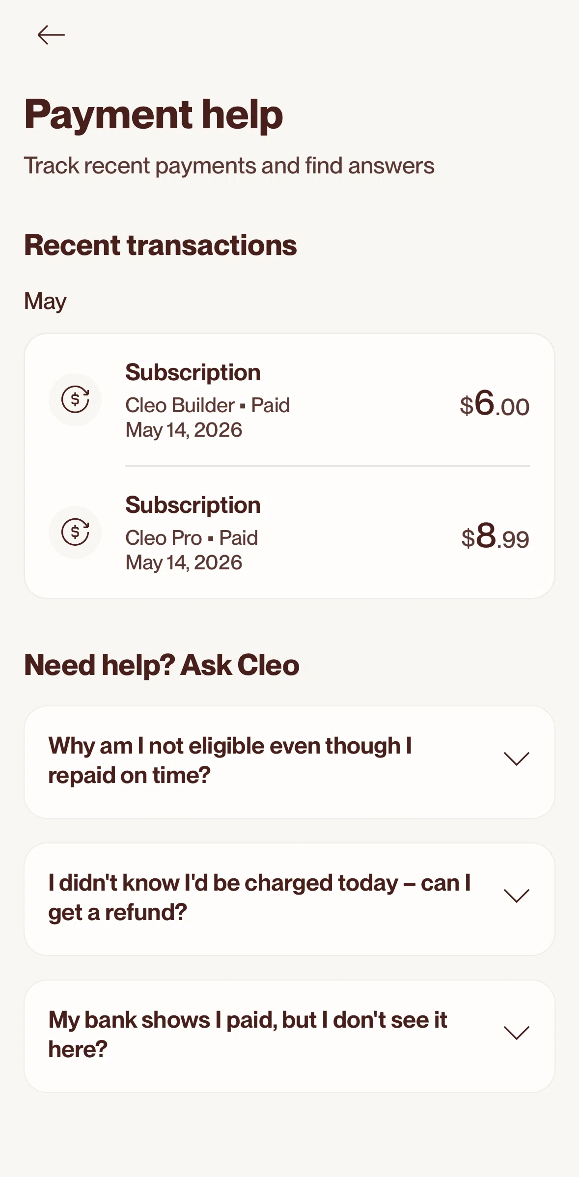 Cleo AI Screen screen in the Transaction detail flow