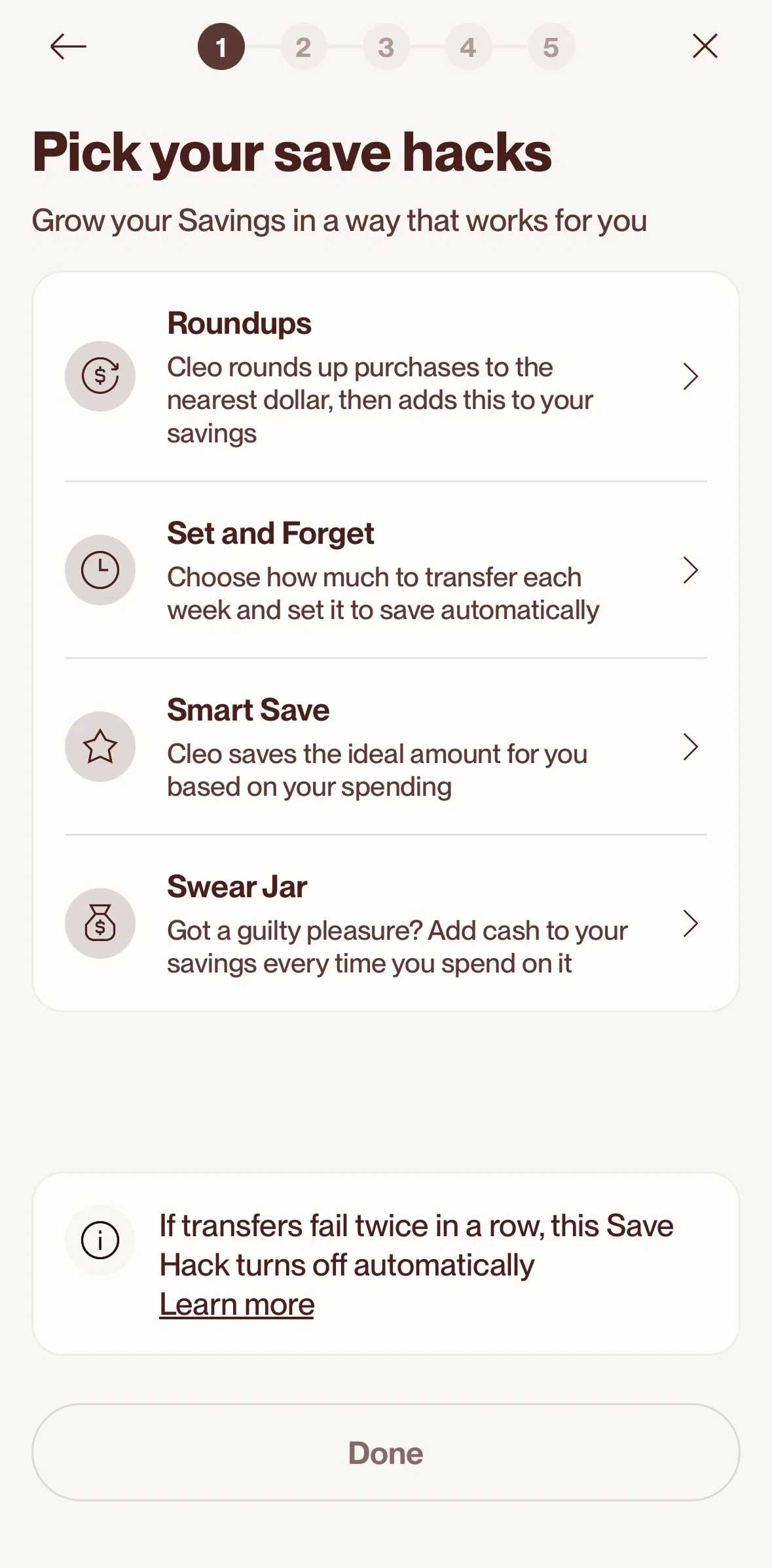 Cleo AI Screen screen in the Turning on roundups flow