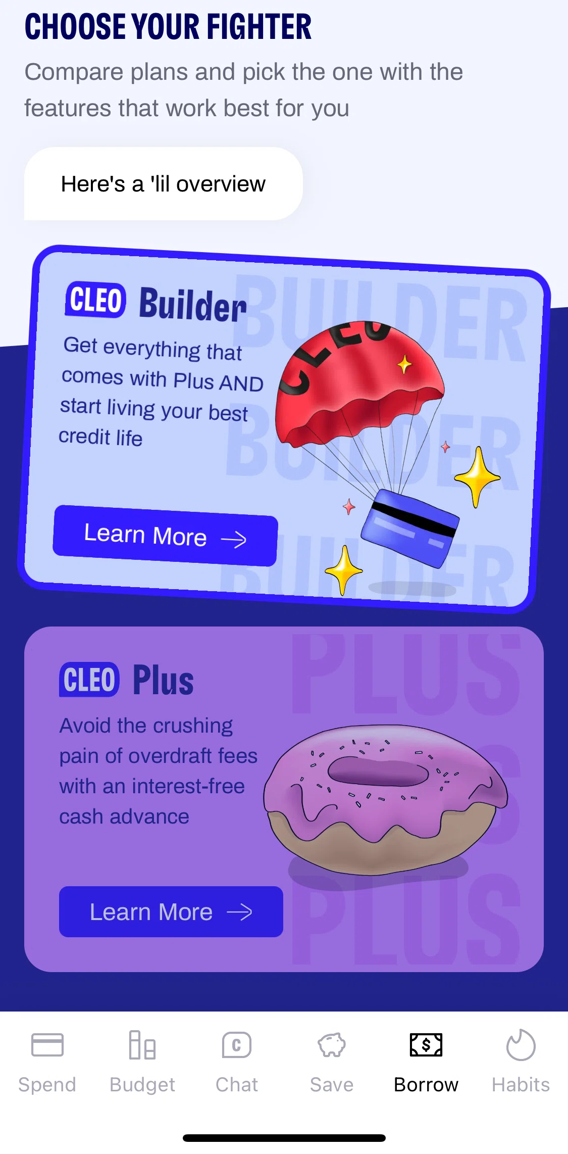 Cleo Screen screen in the Credit plan (Cleo Builder) flow