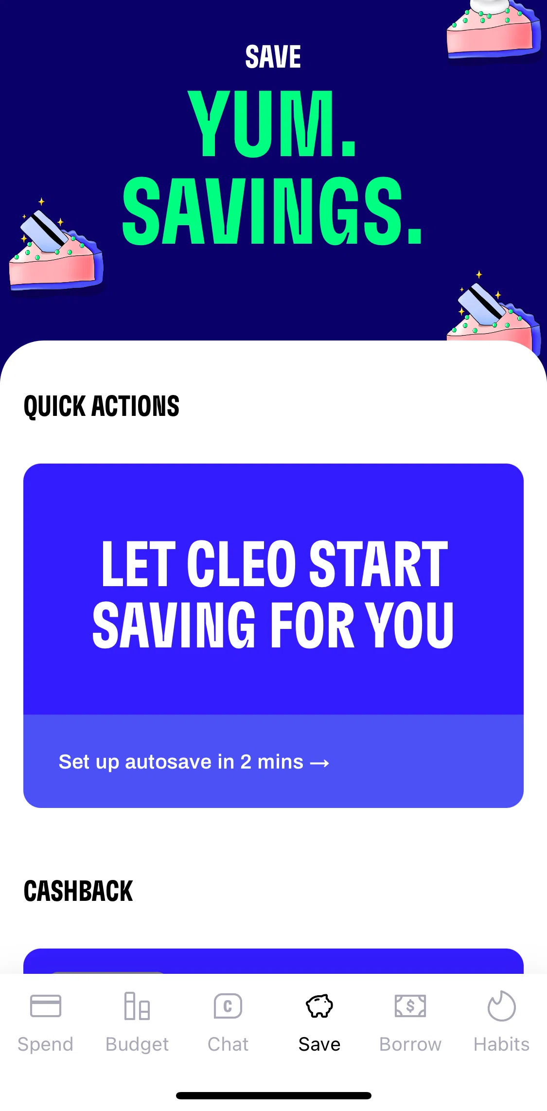 Cleo Screen screen in the Set up wallet flow