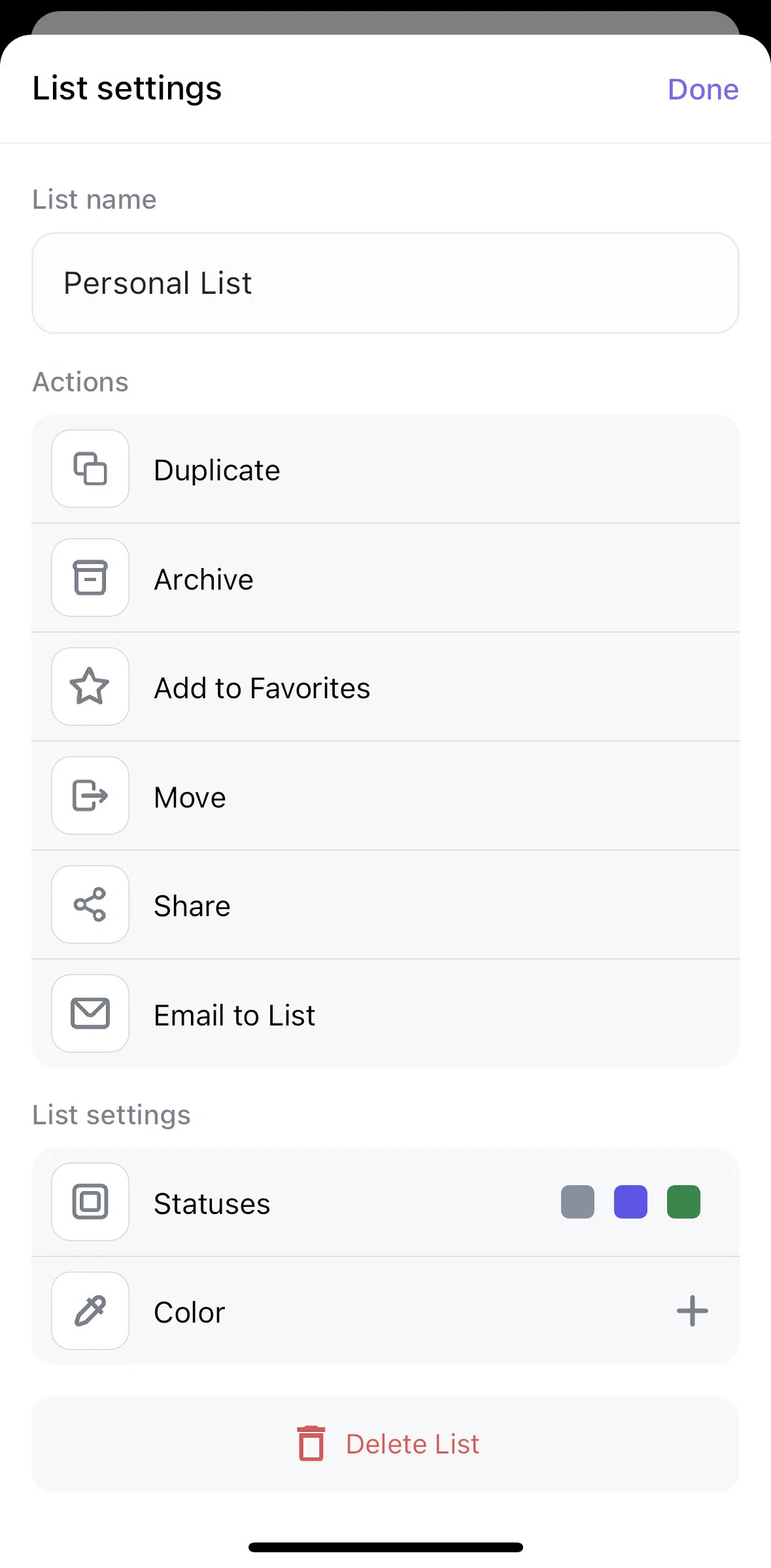 Click Up Screen 1 screen in the Adding a list to favorites flow