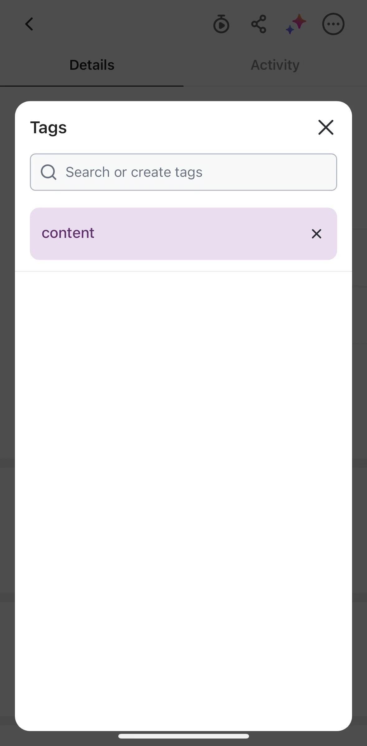 Click Up Screen 1 screen in the Adding a tag flow