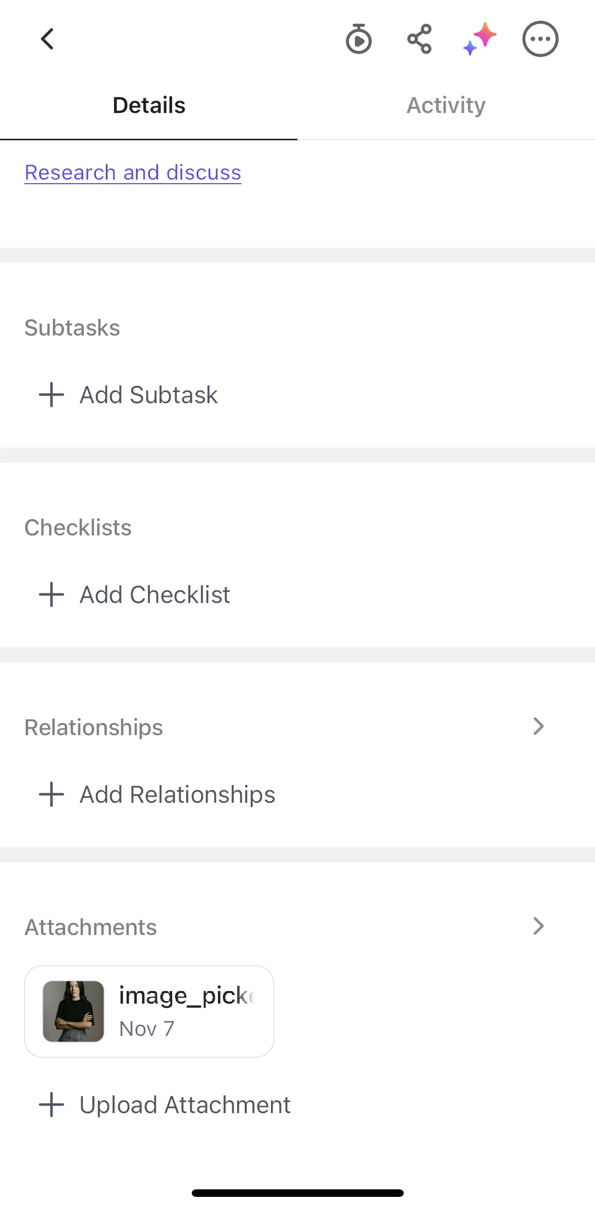 Click Up Screen 1 screen in the Attachments flow