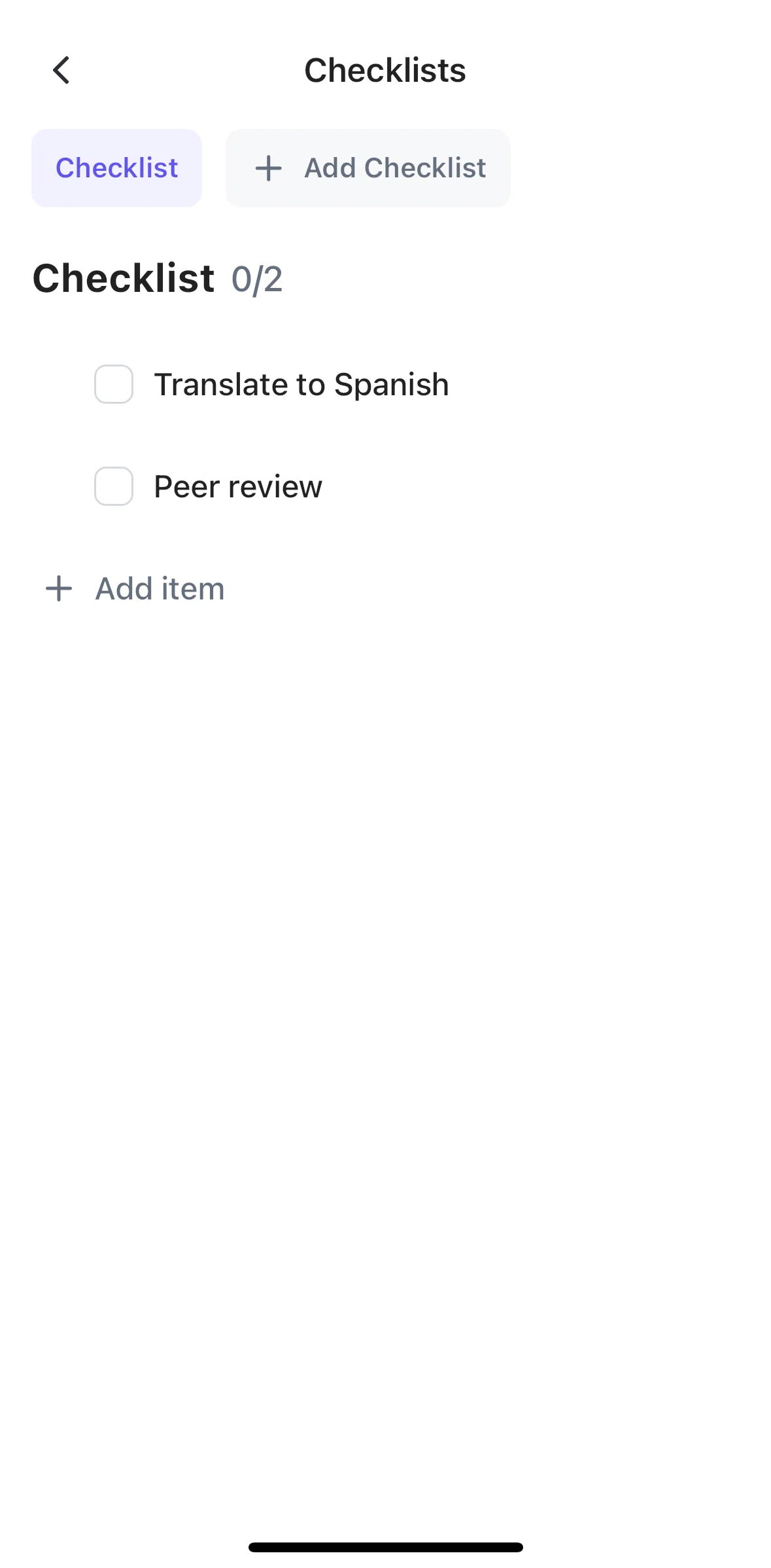 Click Up Screen 1 screen in the Completing a checklist flow