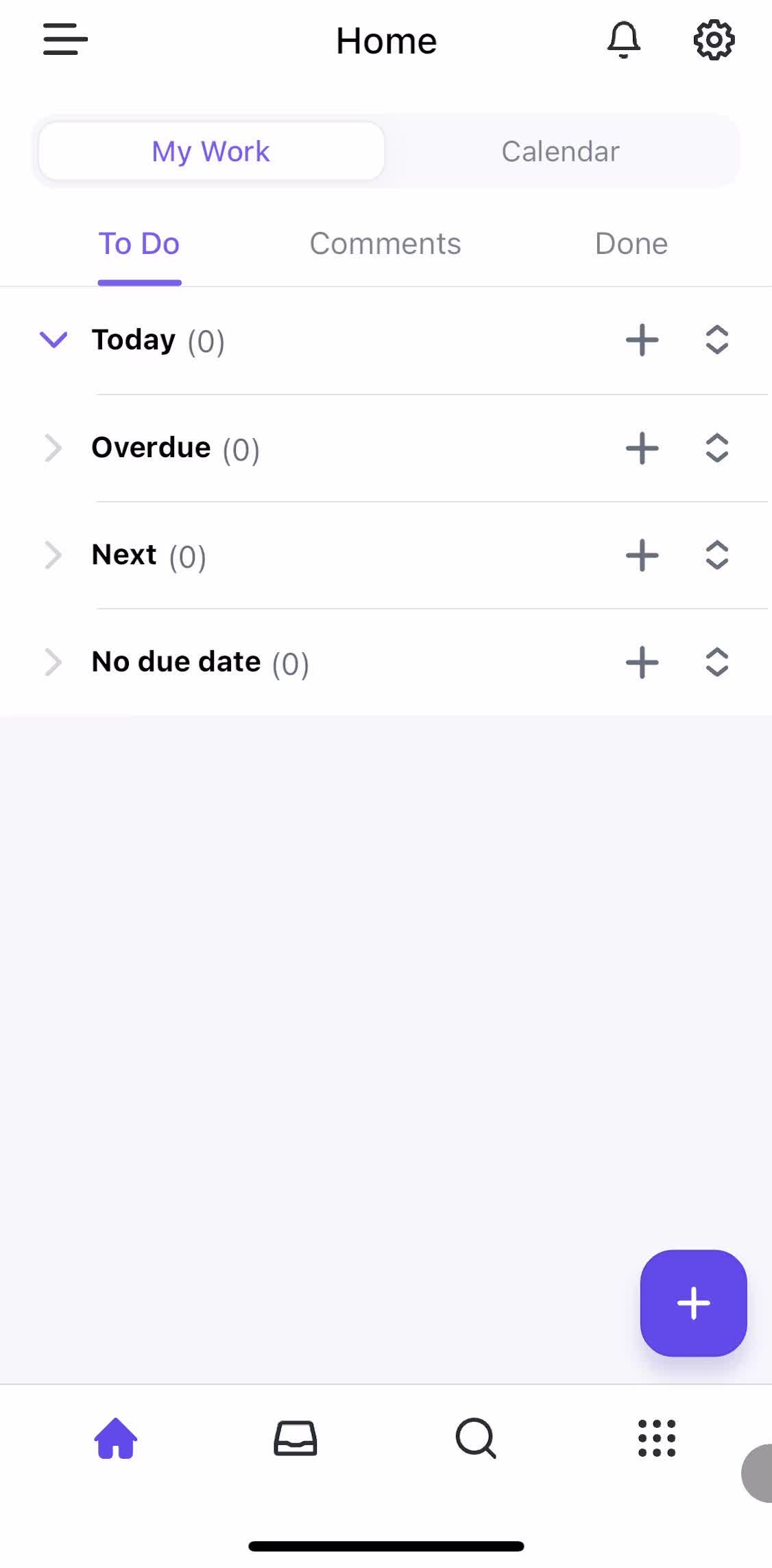 Click Up Home screen in the Creating A Document flow