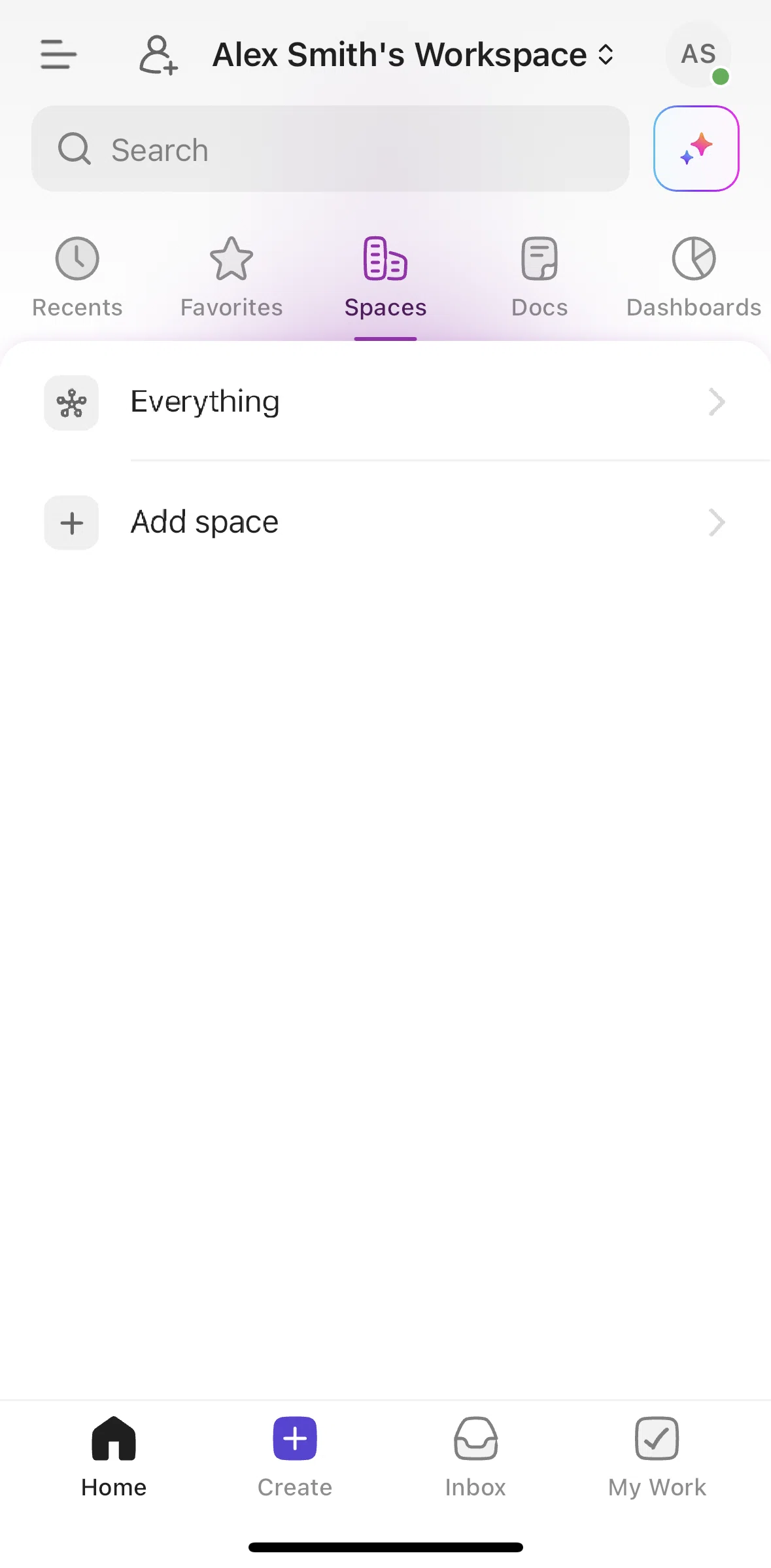 Click Up Screen 1 screen in the Creating a space flow