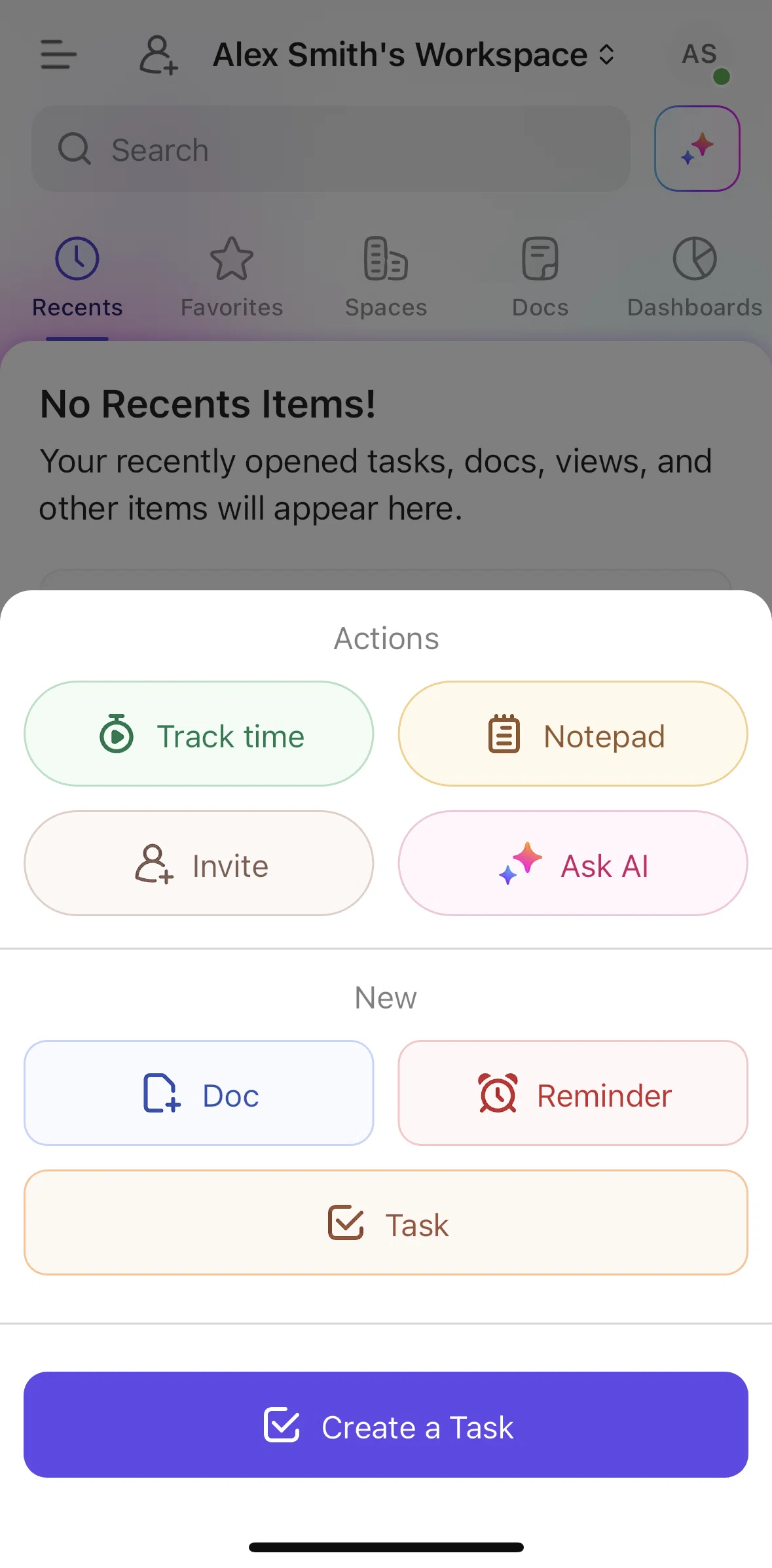 Click Up Screen 1 screen in the Creating a time tracker flow