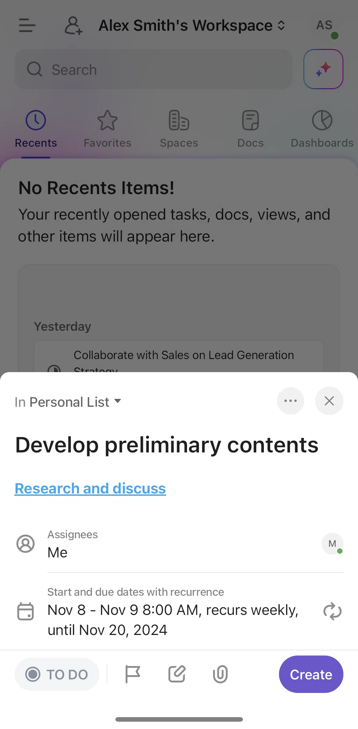 Click Up Screen 1 screen in the Editing task priority flow