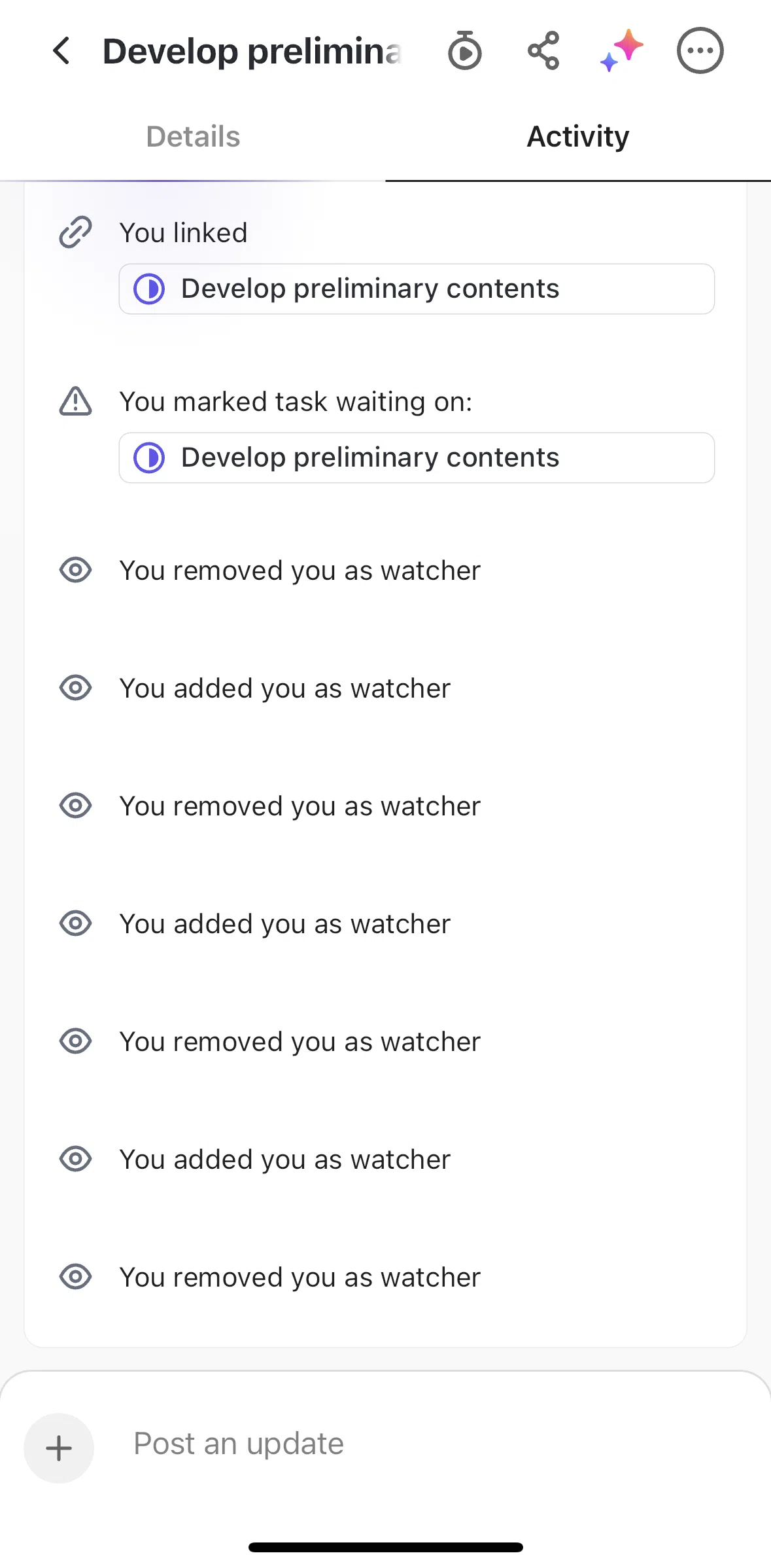 Click Up Screen 1 screen in the Posting an update flow
