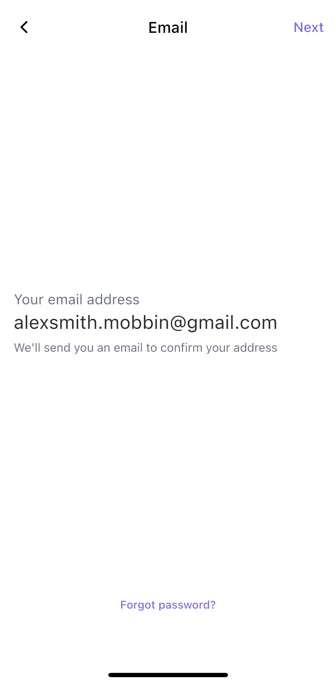 Click Up Screen 1 screen in the Resetting password flow