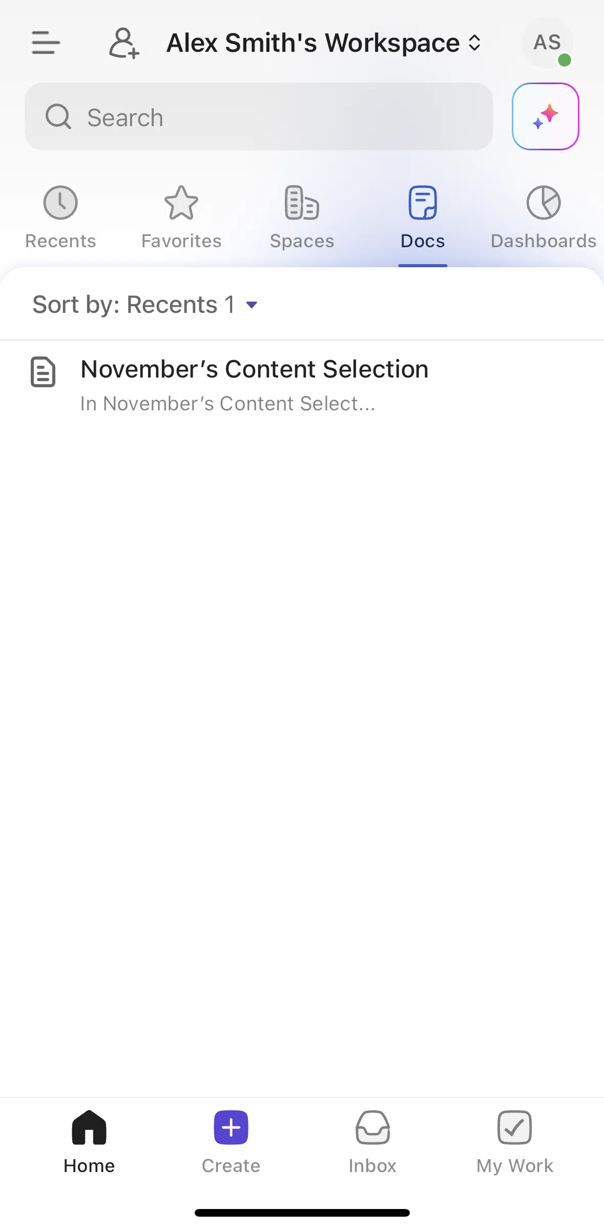 Click Up Screen 1 screen in the Sorting docs flow