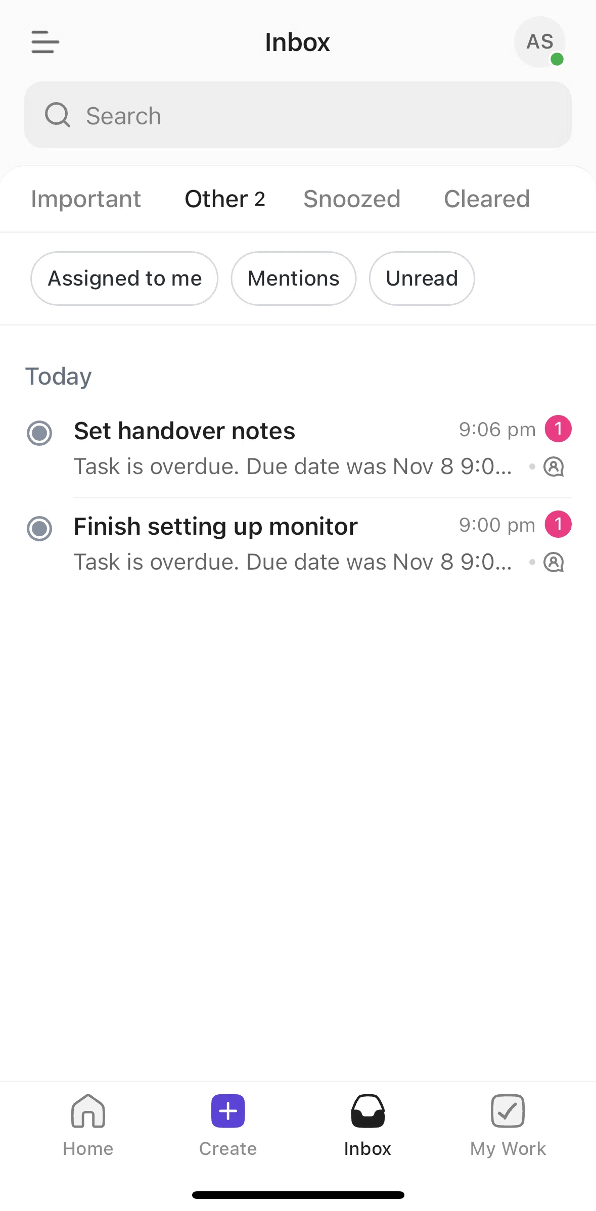 Click Up Screen 1 screen in the View an inbox flow