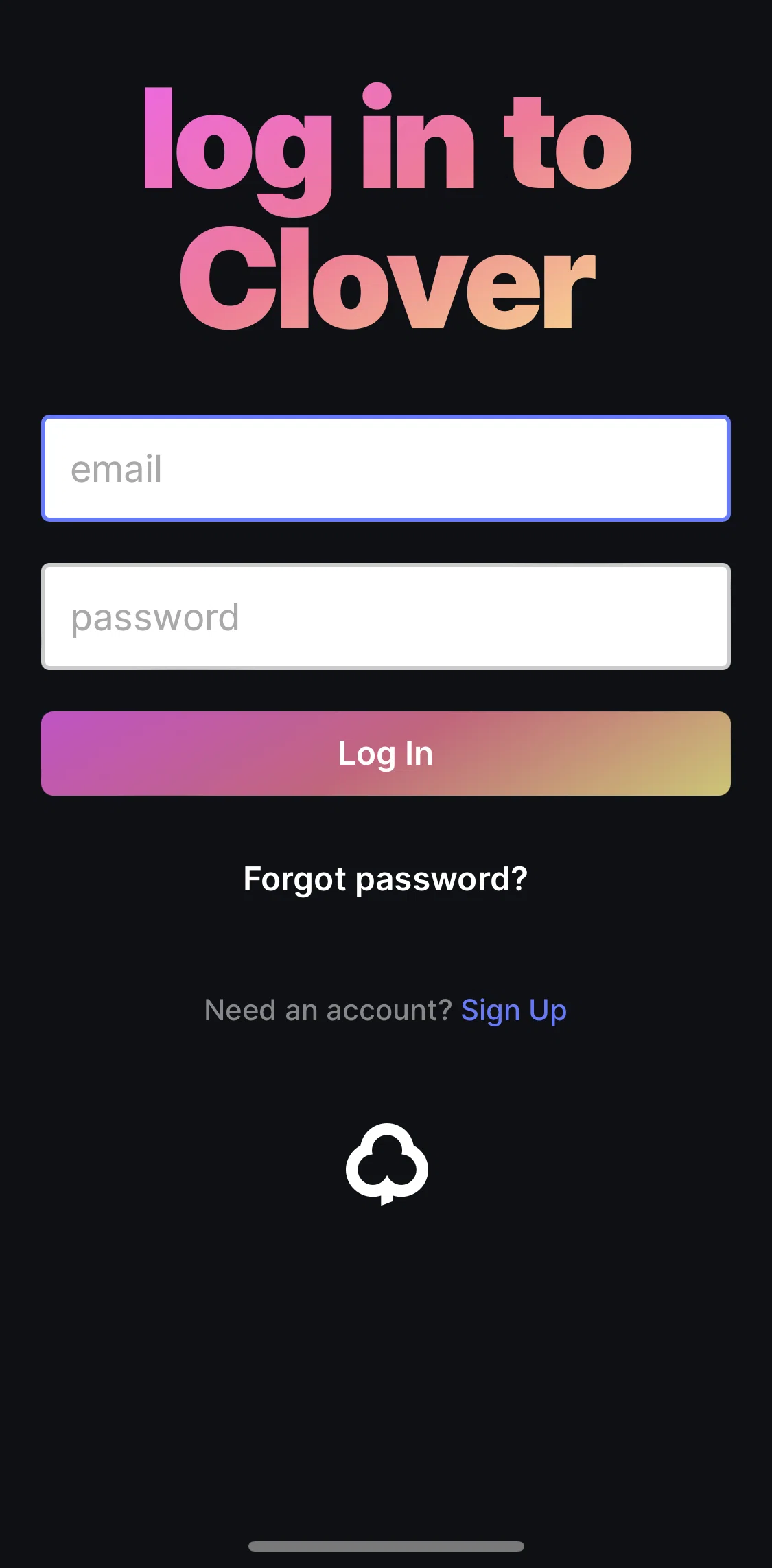 Clover Screen screen in the Logging in flow