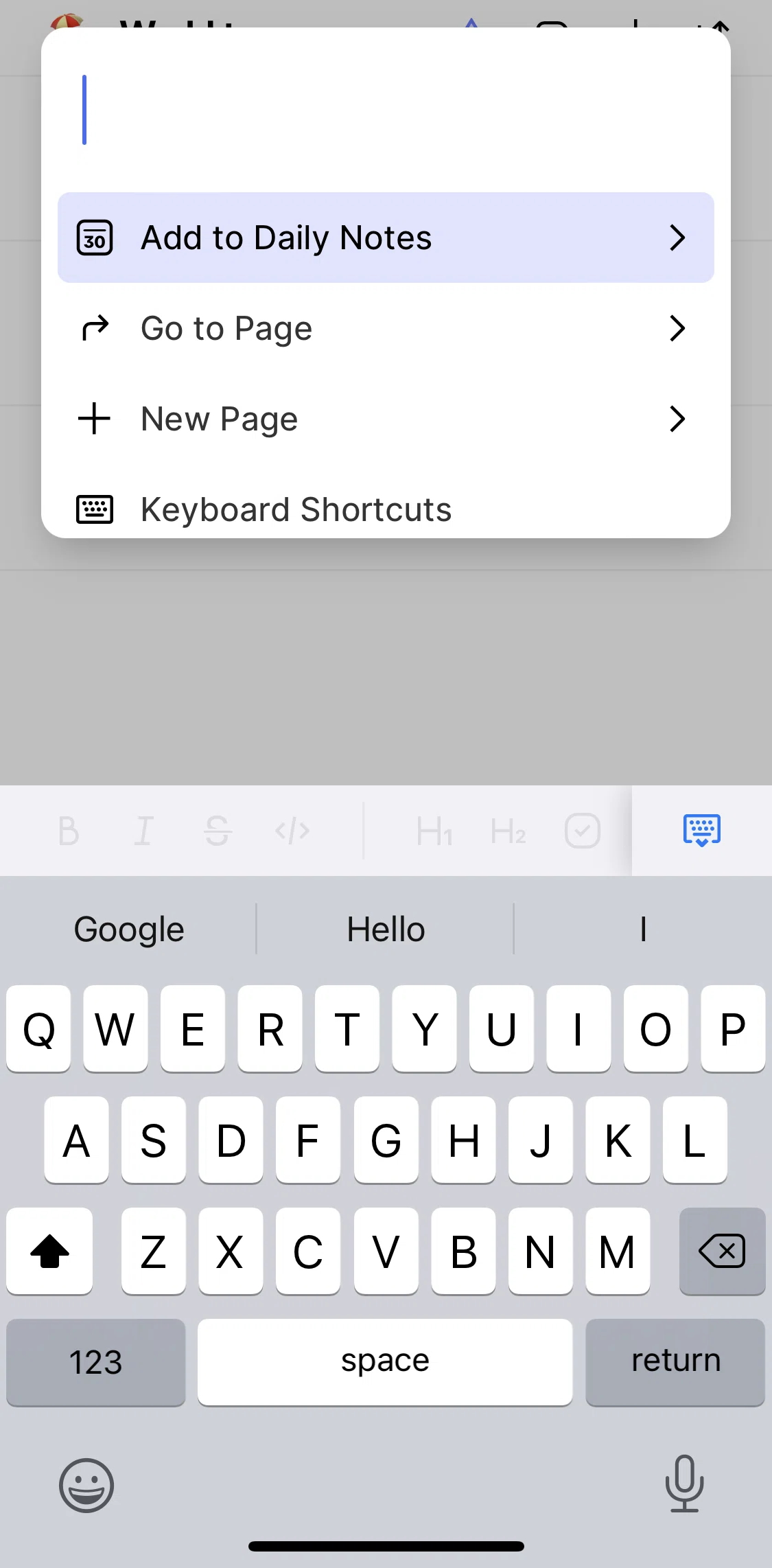 Clover Screen screen in the Shortcuts flow