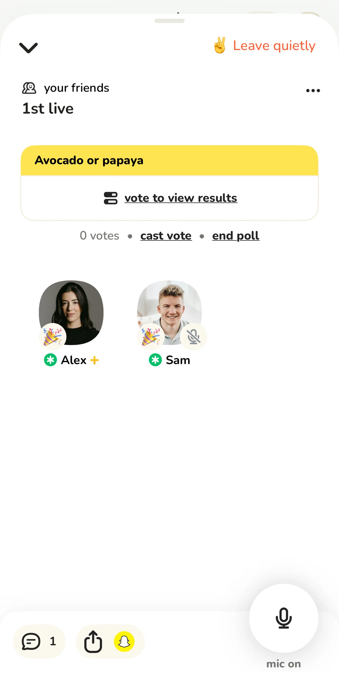Clubhouse Screen screen in the Casting a vote flow