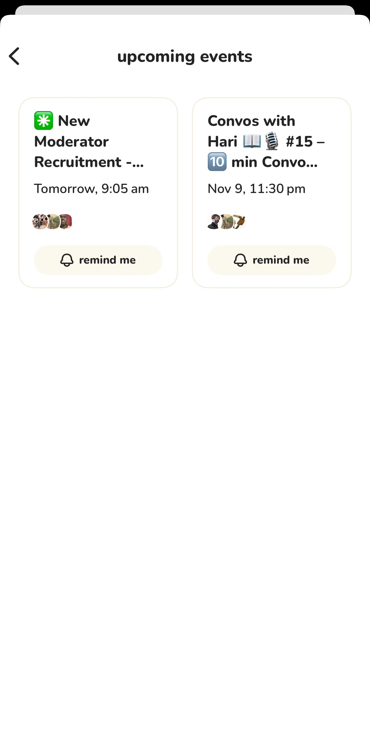 Clubhouse Screen screen in the Event detail flow