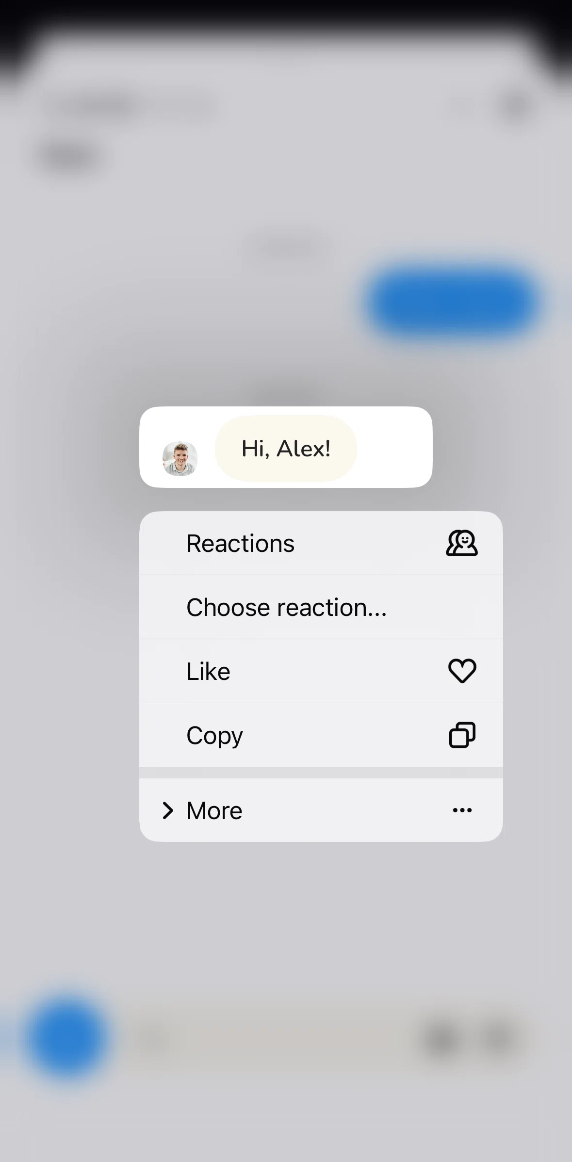Clubhouse Screen screen in the Giving a reaction flow
