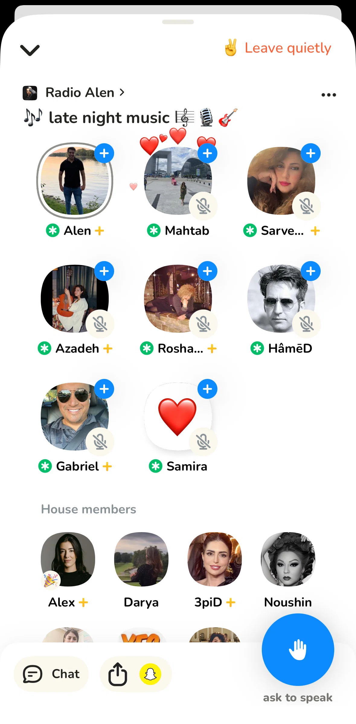 Clubhouse Screen screen in the Joining a conversation flow