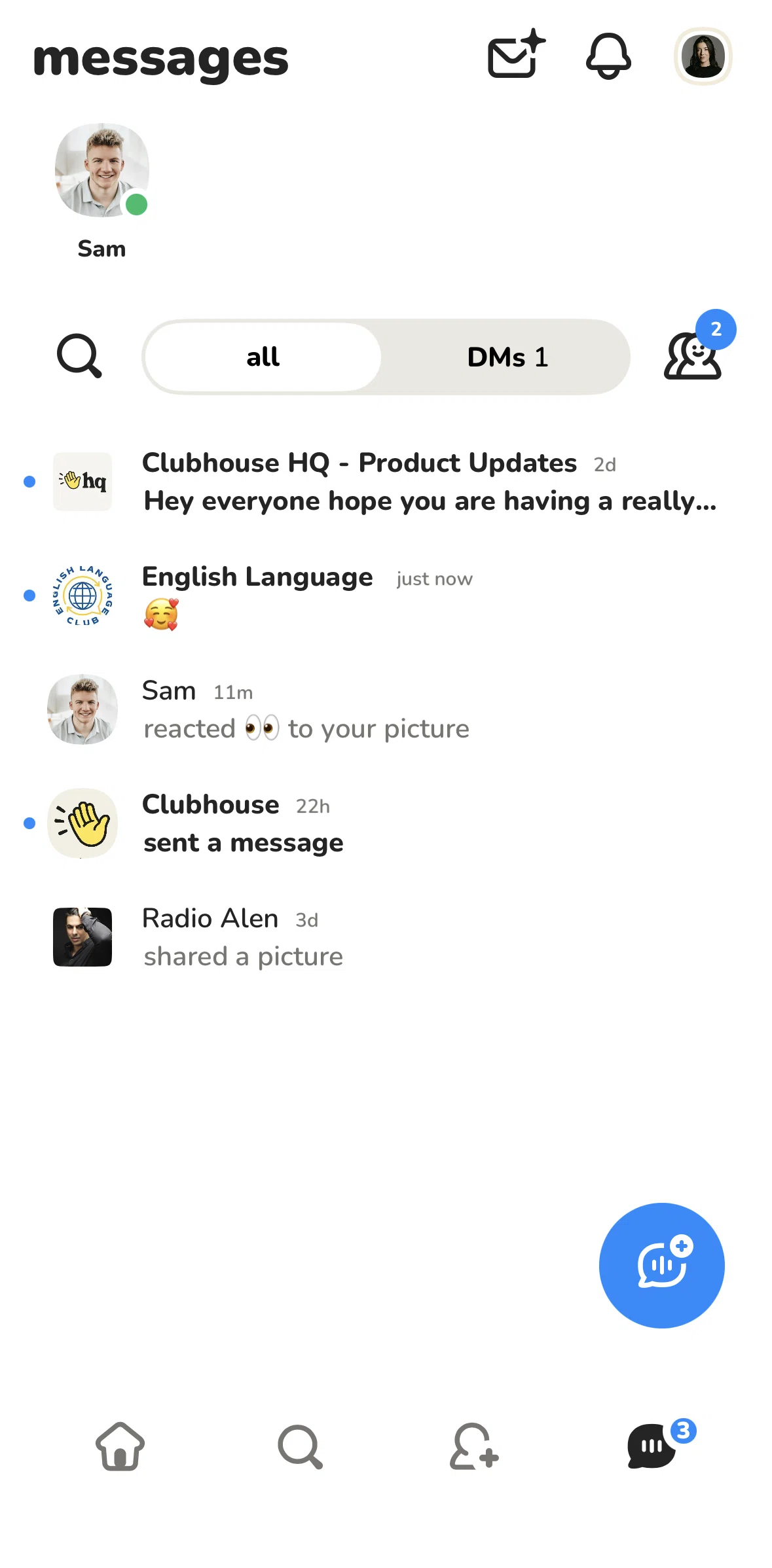 Clubhouse Screen screen in the Message requests flow