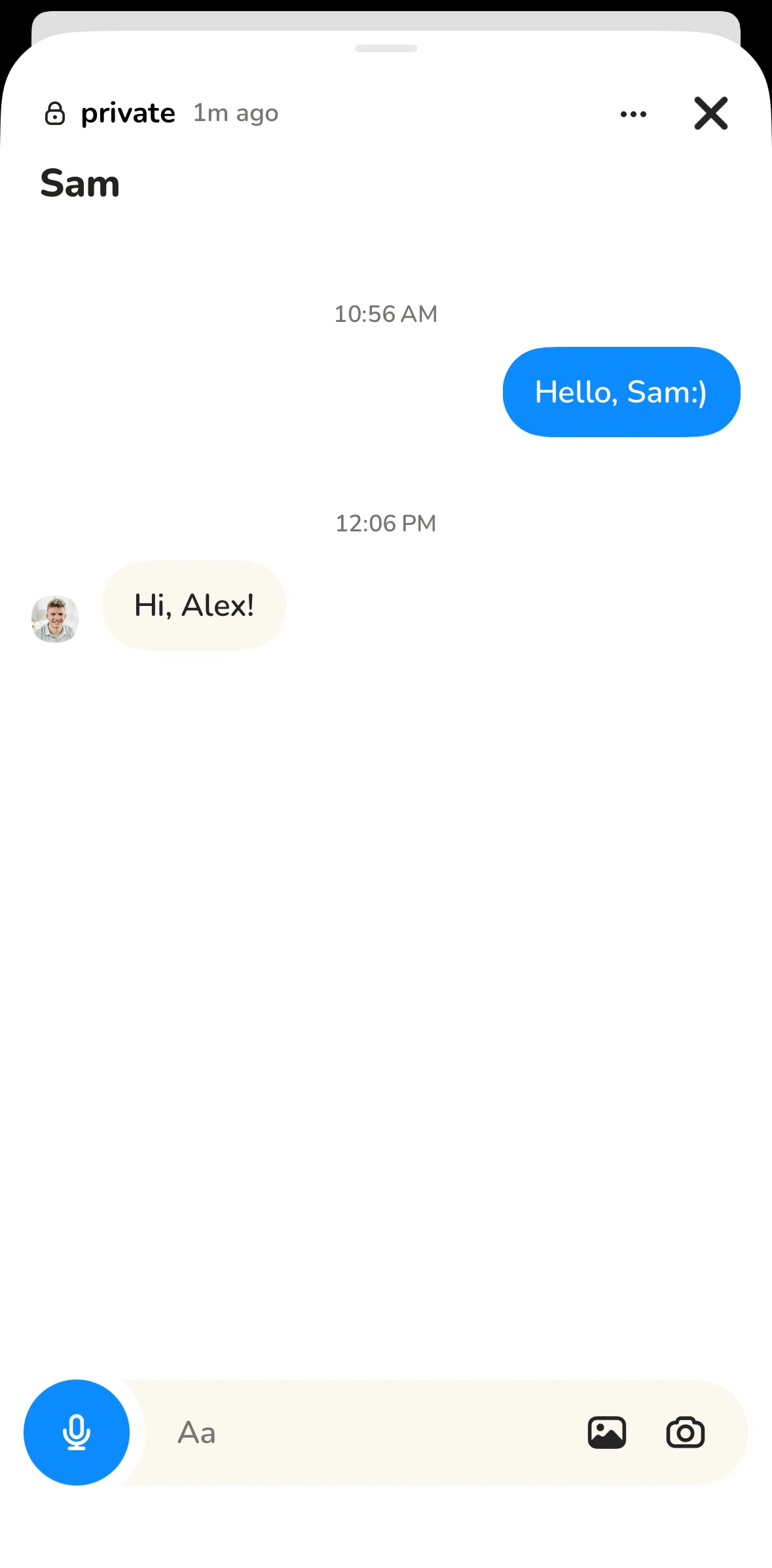 Clubhouse Screen screen in the Sending a voice message flow