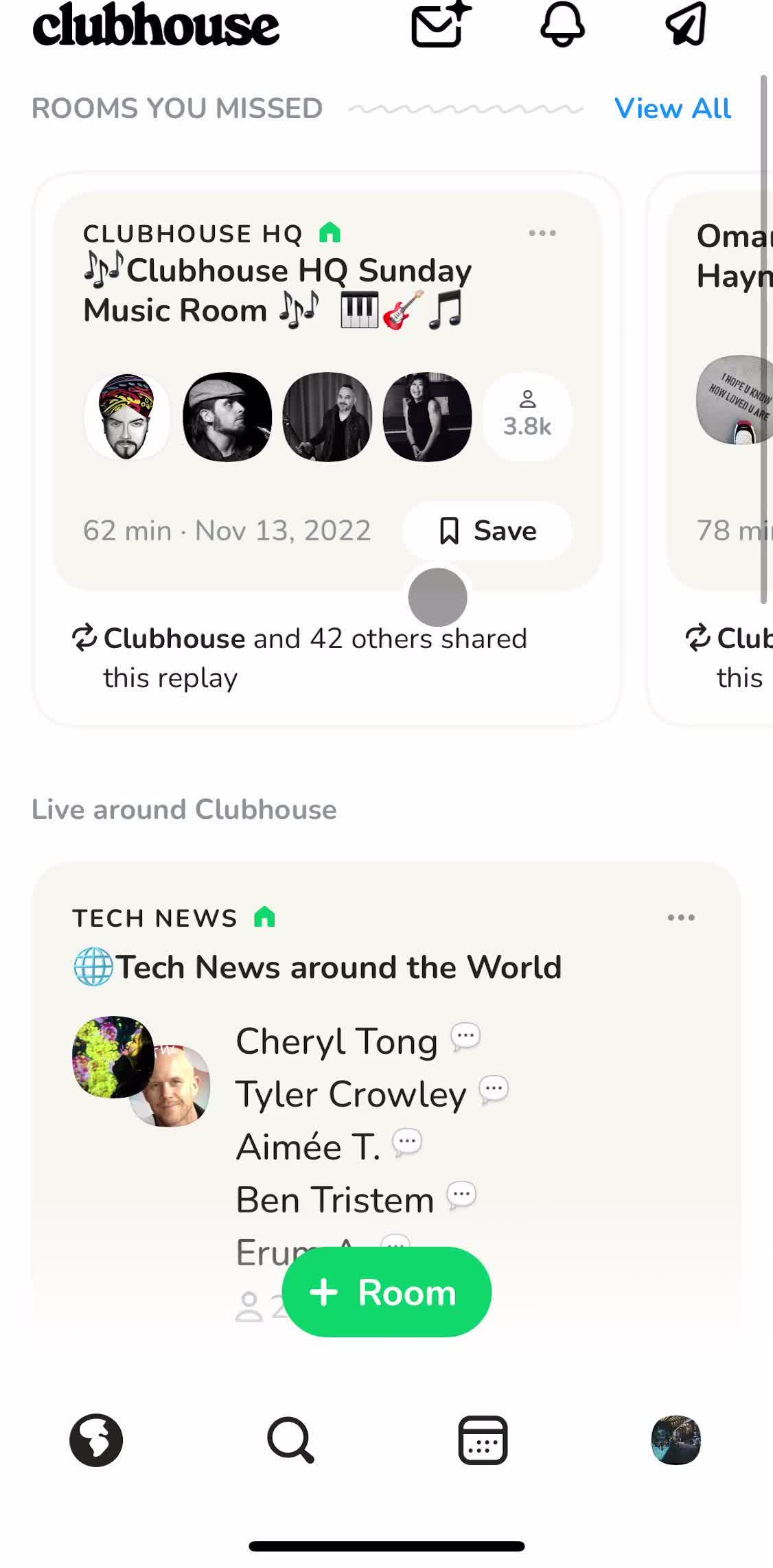 Clubhouses Home screen in the Creating An Event flow