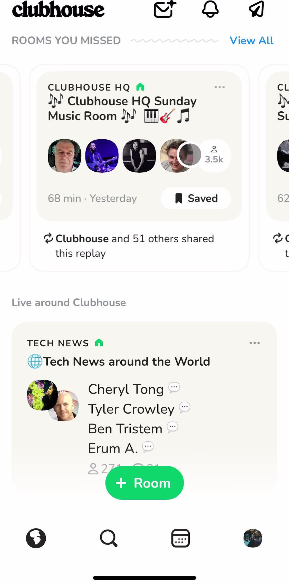 Clubhouses Home screen in the General Browsing flow