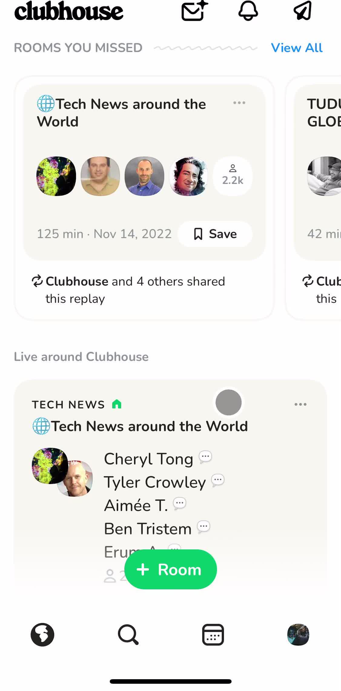 Clubhouses Home screen in the Inviting People flow