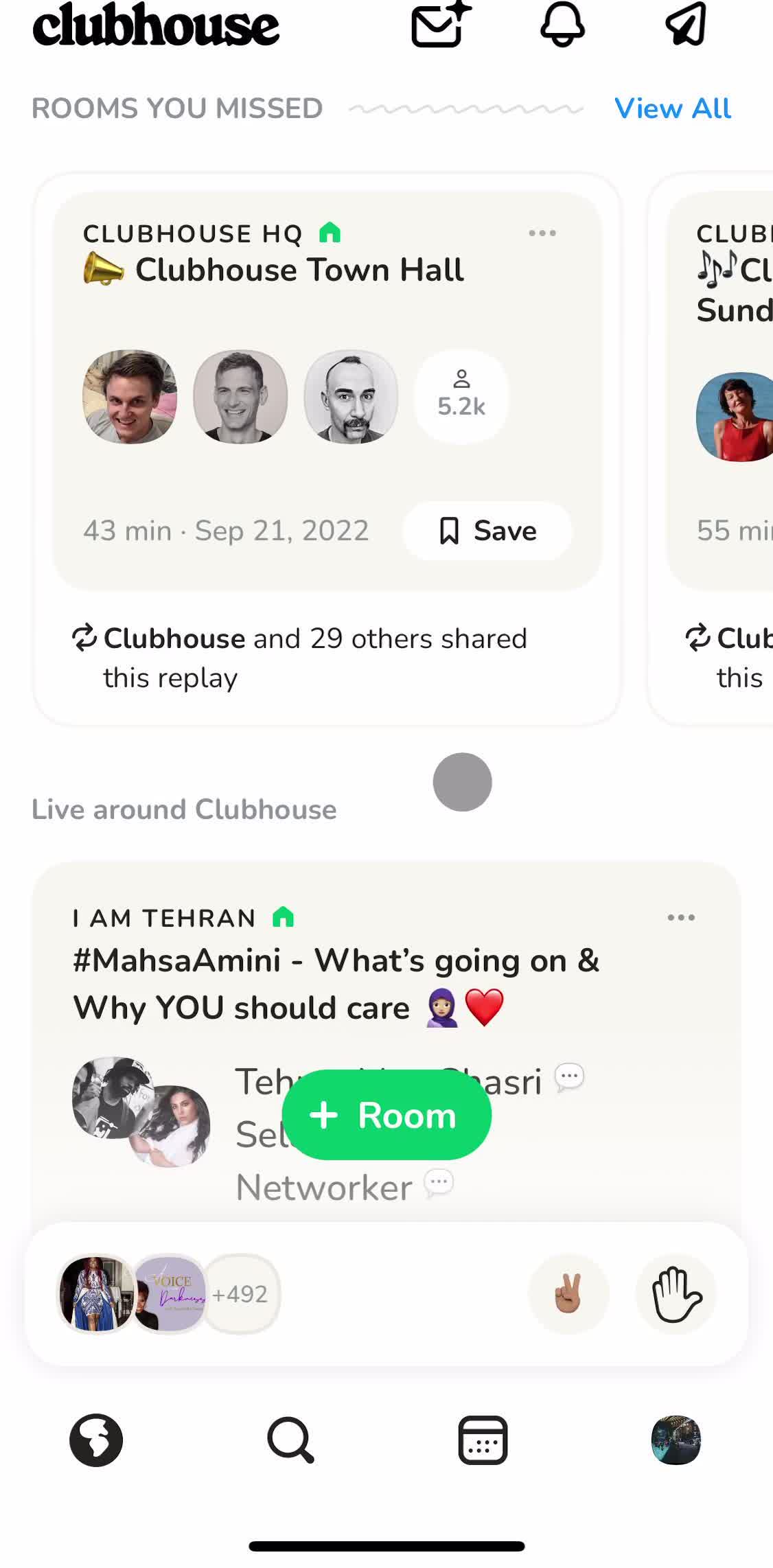 Clubhouses Home screen in the Listening flow