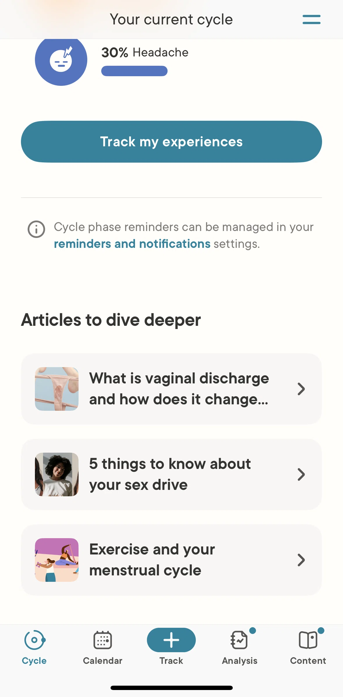 Clue Screen screen in the Article detail (Cycle) flow