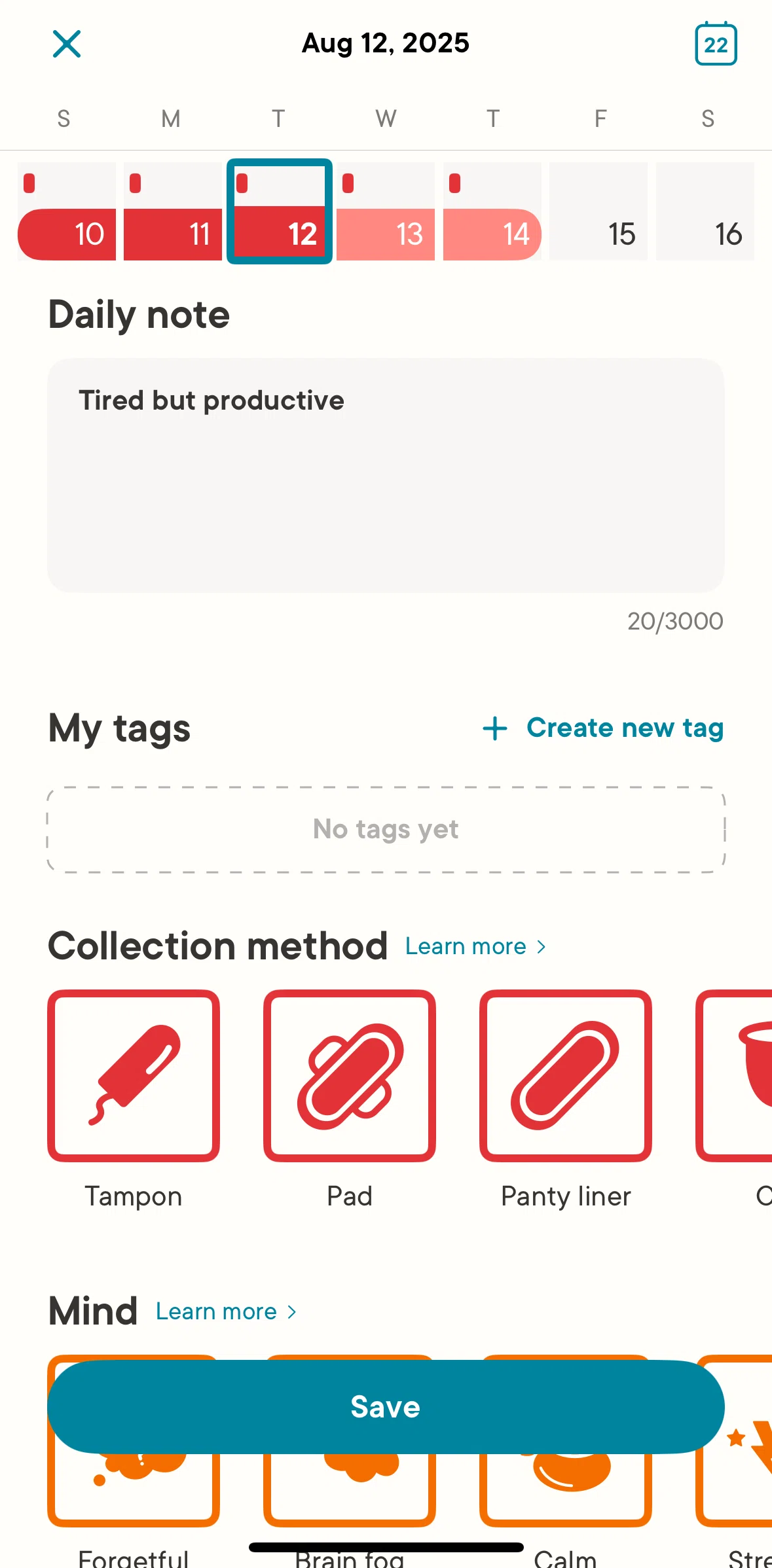 Clue Screen screen in the Creating a tag flow