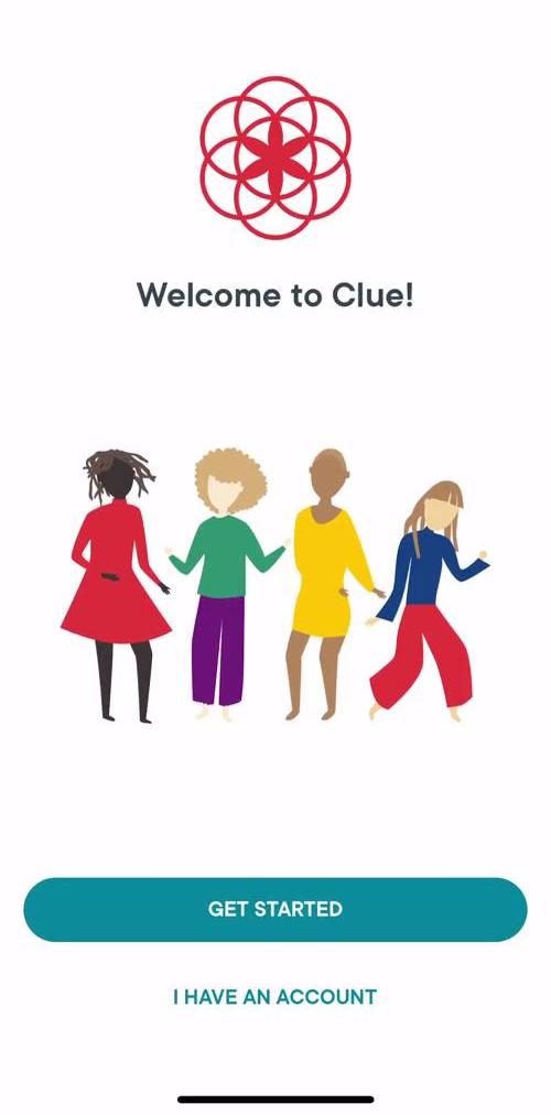 Clue Start screen screen in the Onboarding flow