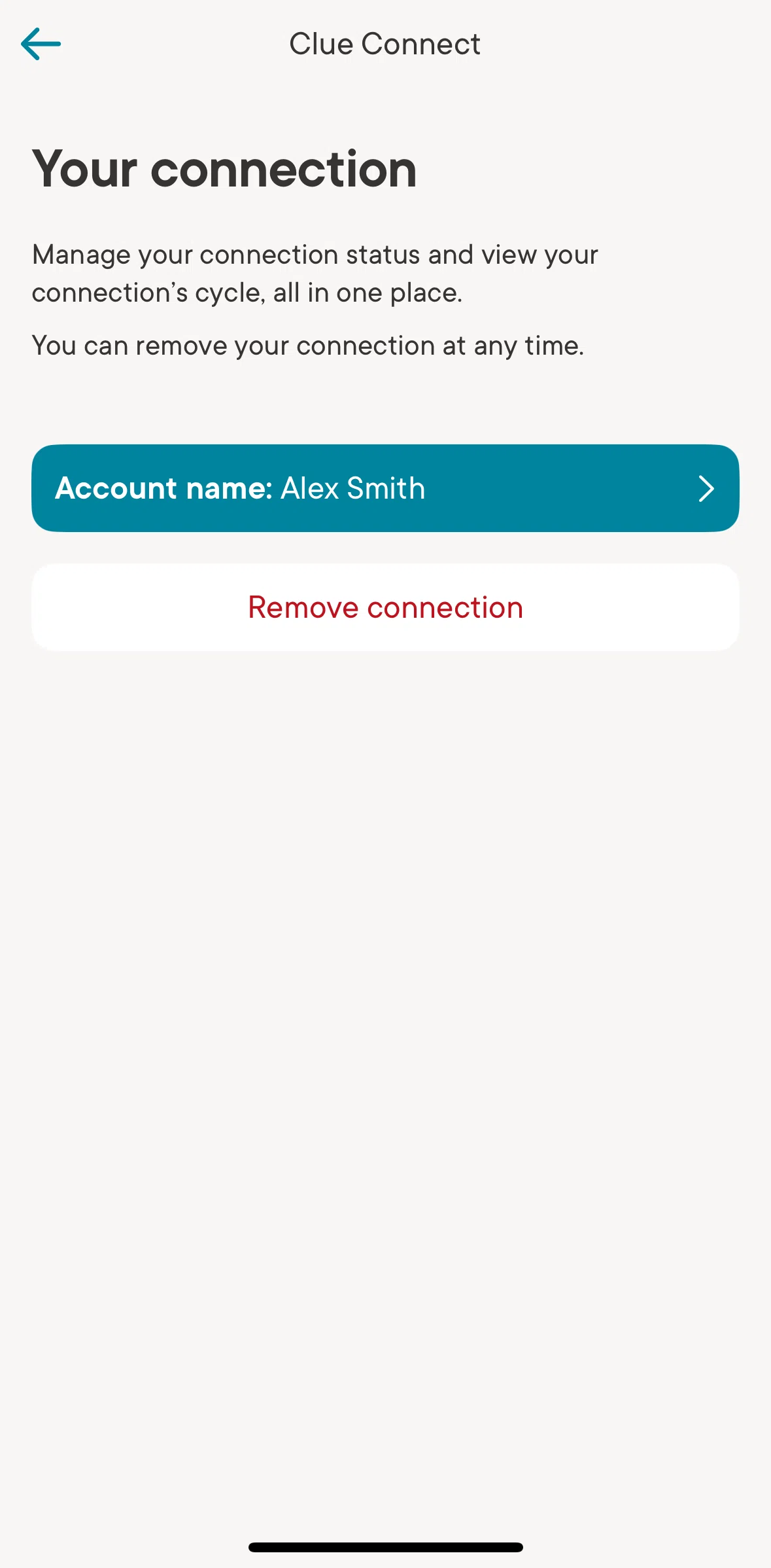 Clue Screen screen in the Removing a connection flow