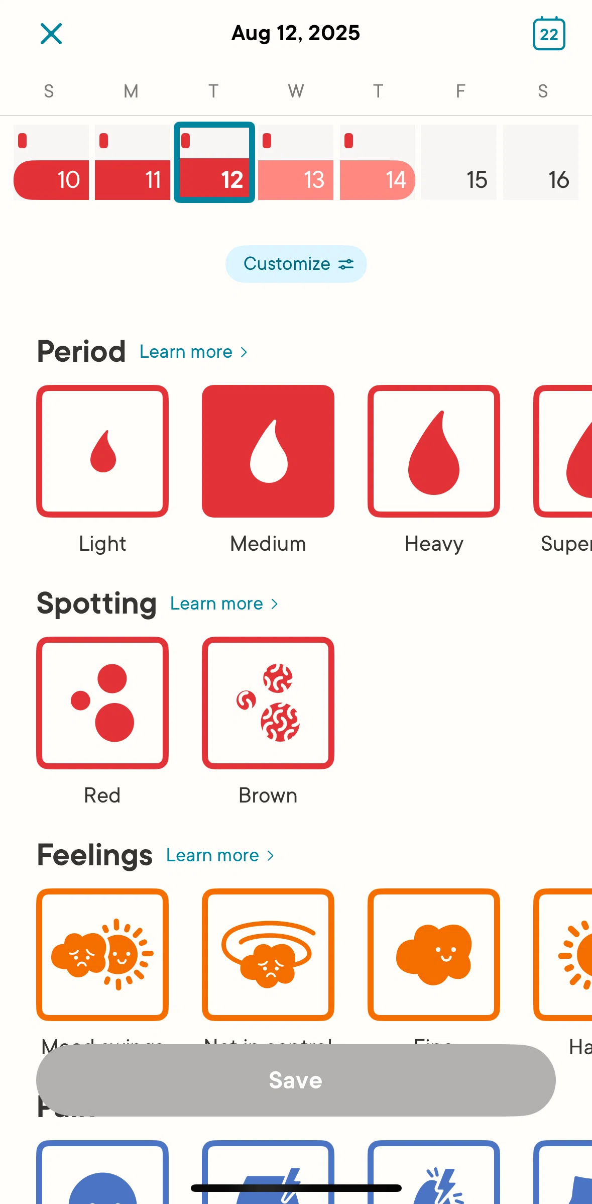 Clue Screen screen in the Reordering categories flow