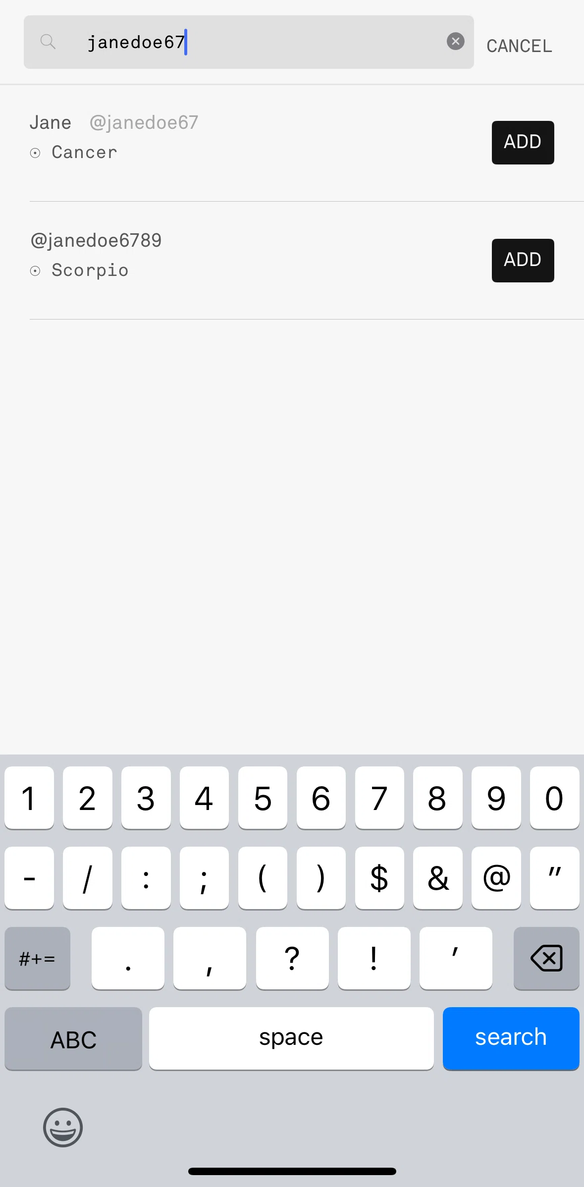 Co–Star Screen screen in the Adding a friend flow