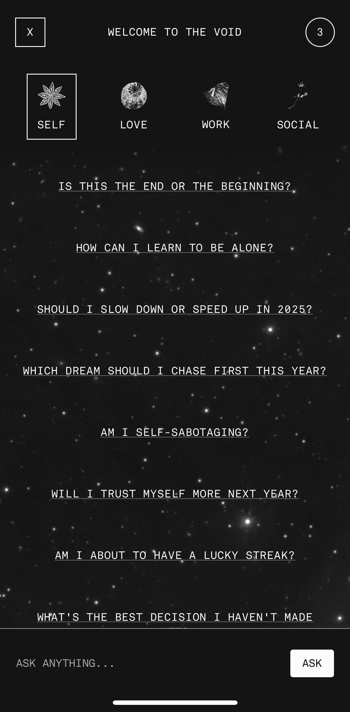 Co–Star Screen screen in the Asking a question flow