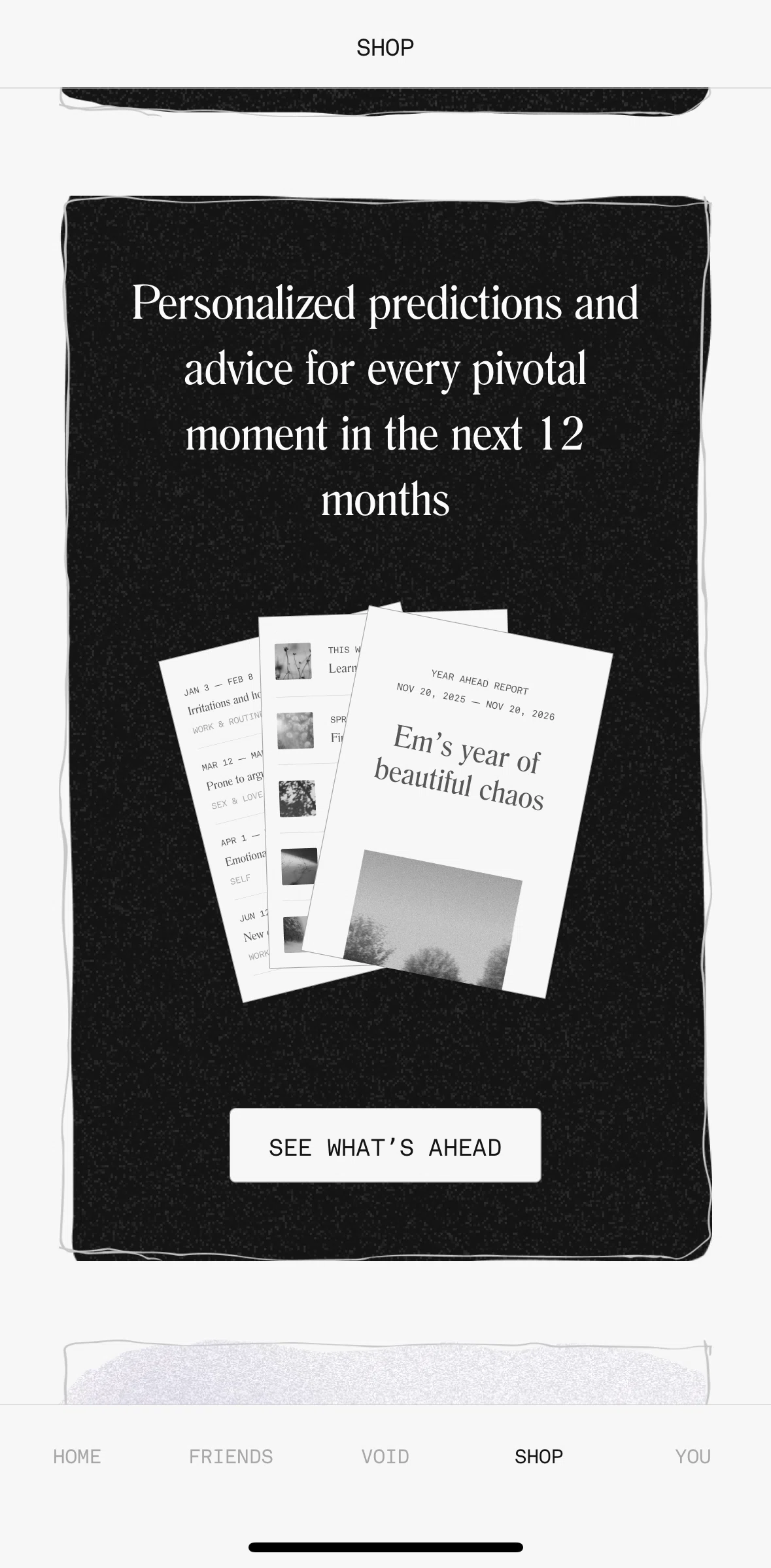 Co–Star Screen screen in the Buy a personalized year report flow