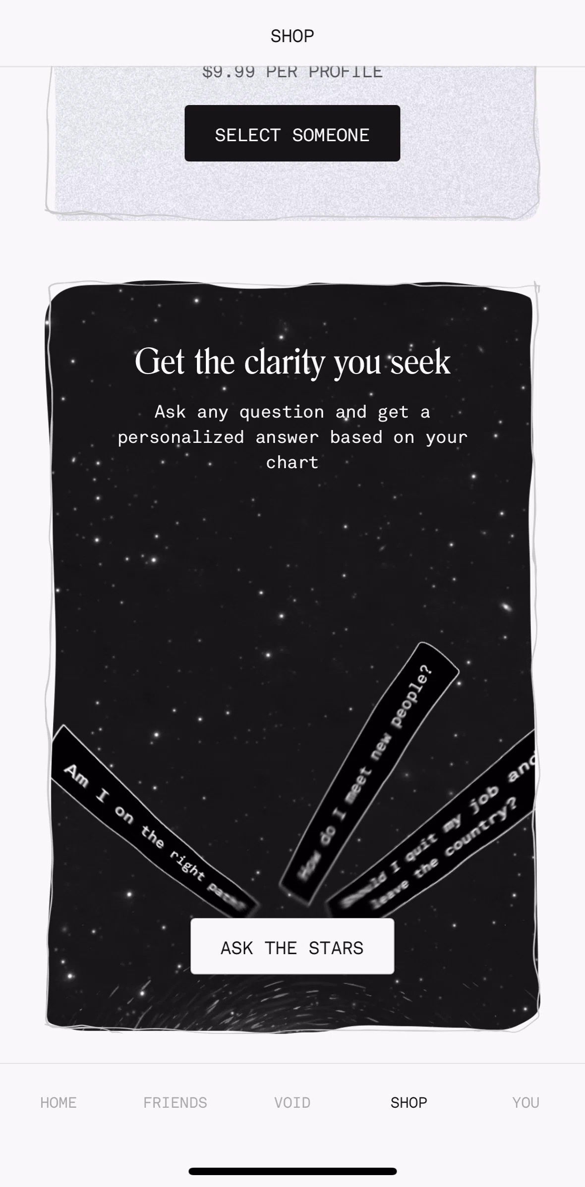 Co–Star Screen screen in the Buy more void questions flow
