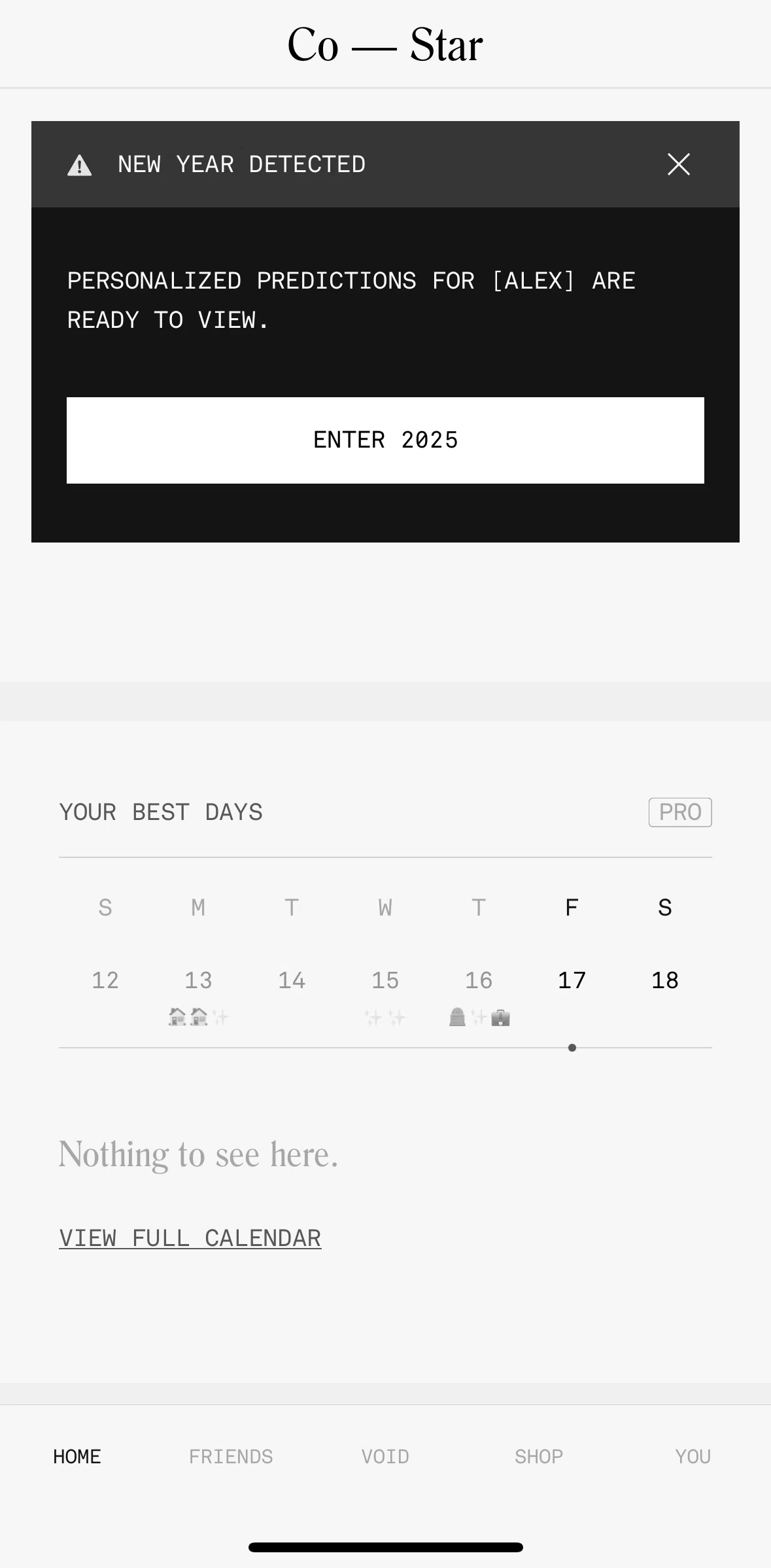 Co–Star Screen screen in the Calendar (Pro-Star) flow