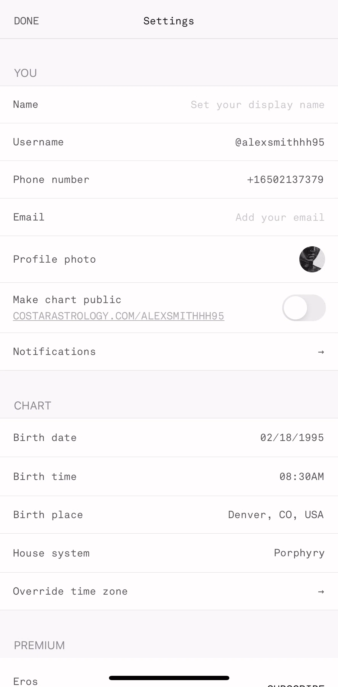 Co–Star Screen screen in the Editing profile flow