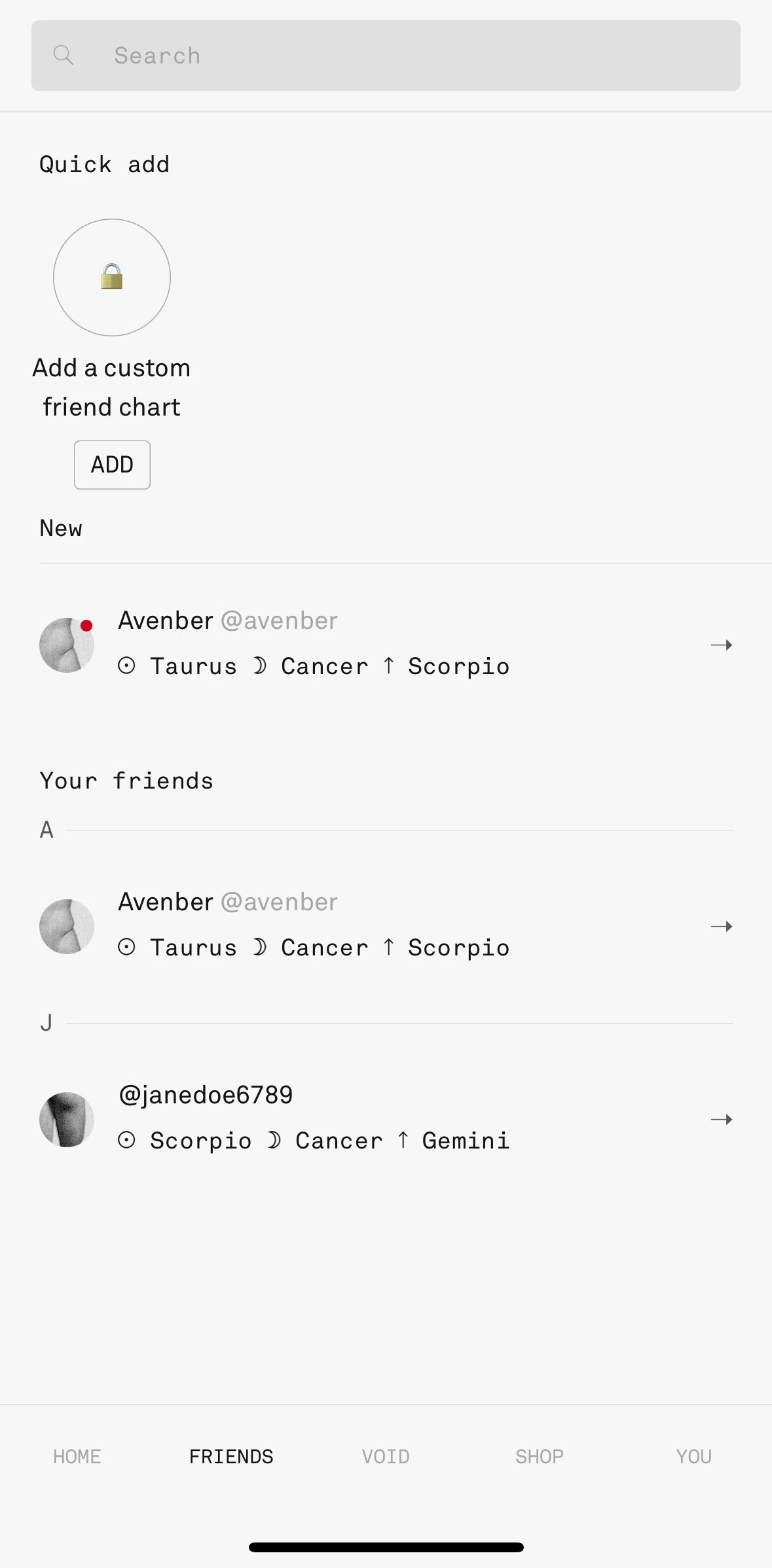 Co–Star Screen screen in the Friend profile flow