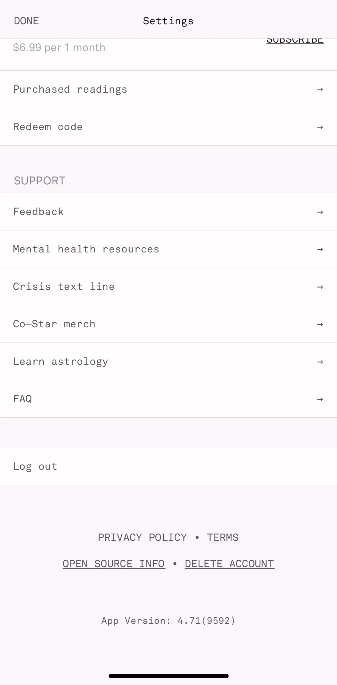 Co–Star Screen screen in the Giving feedback (settings) flow