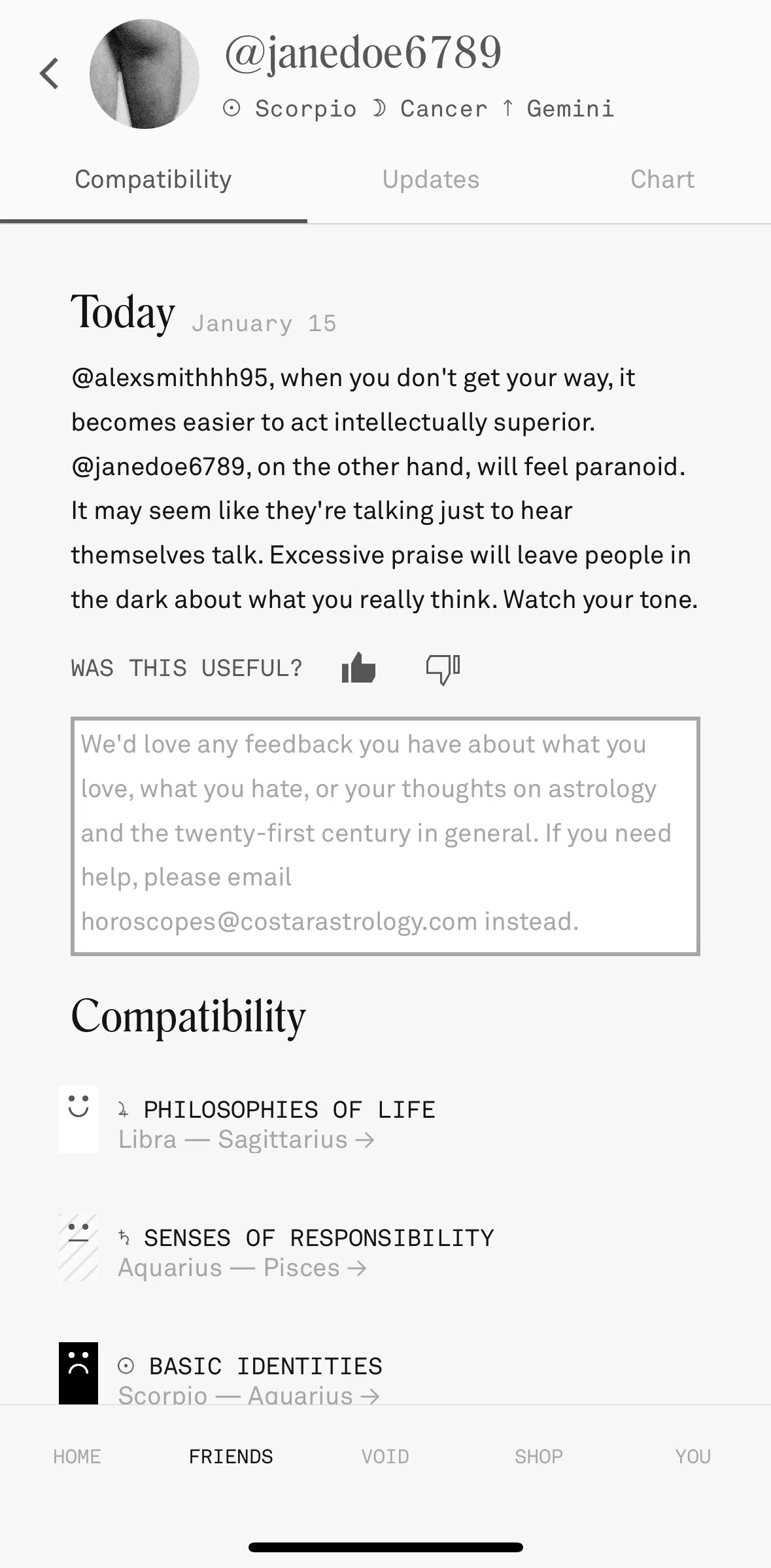 Co–Star Screen screen in the Giving feedback flow