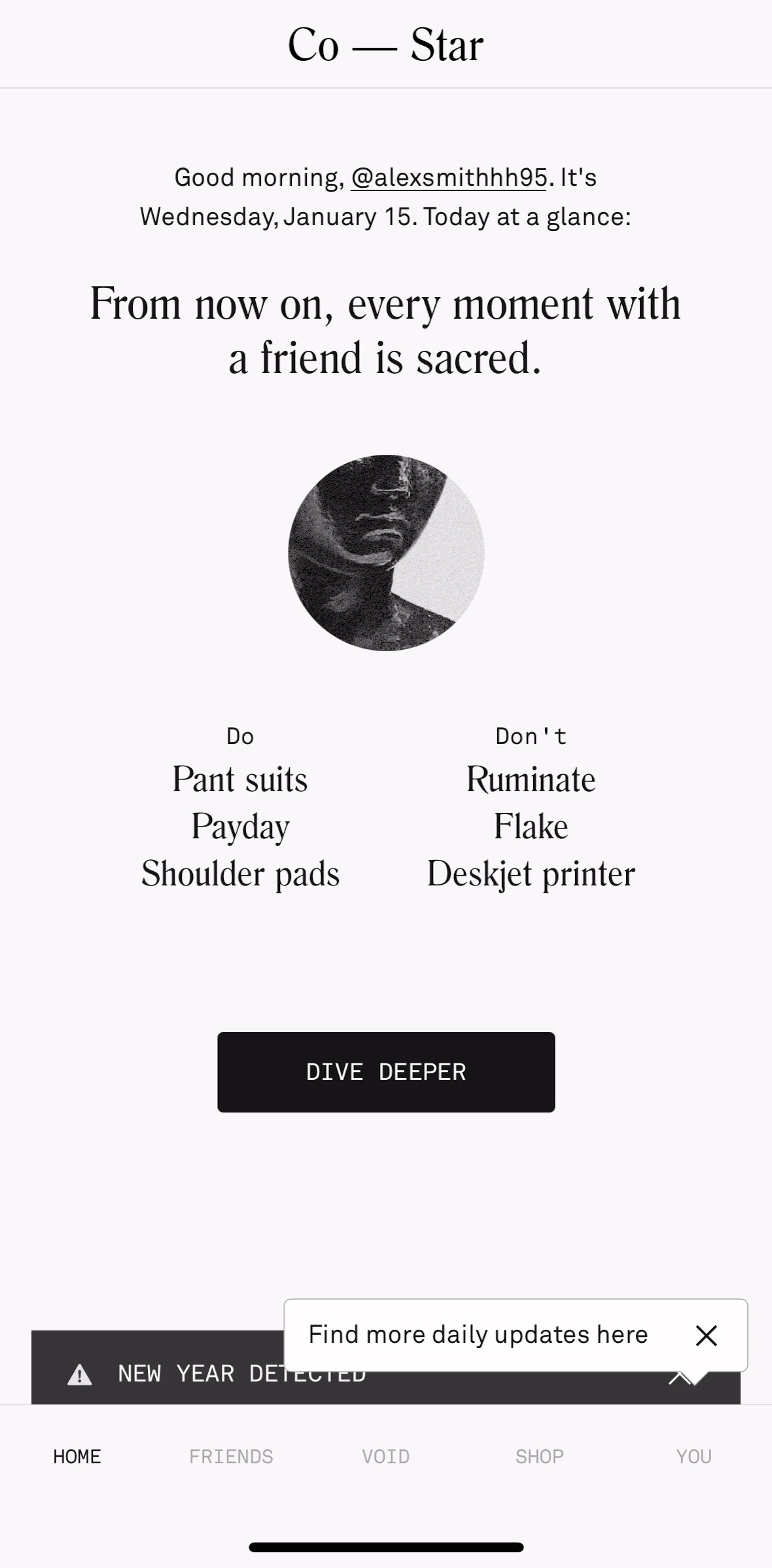 Co–Star Screen screen in the Home flow