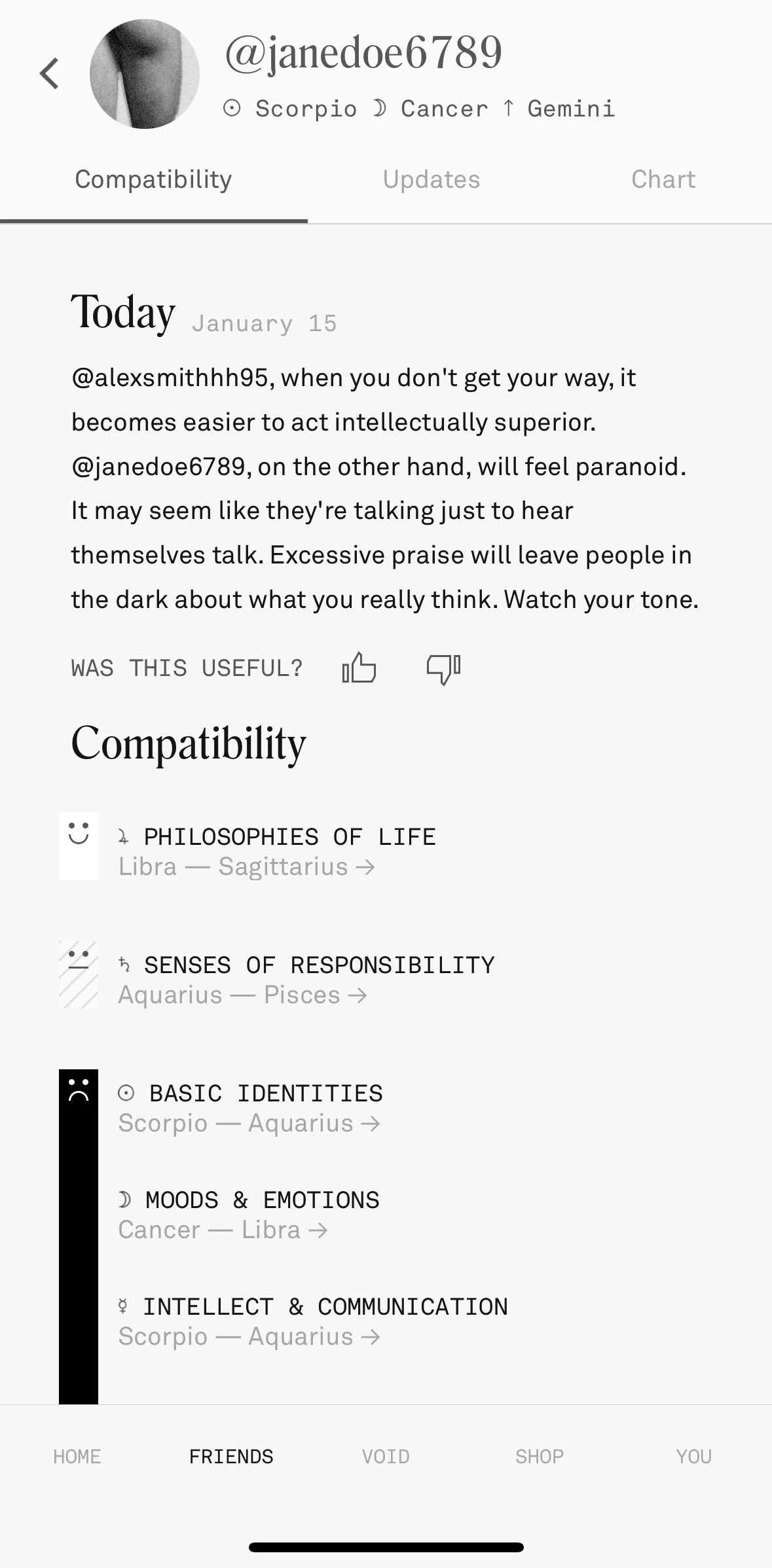 Co–Star Screen screen in the Liking today's content flow