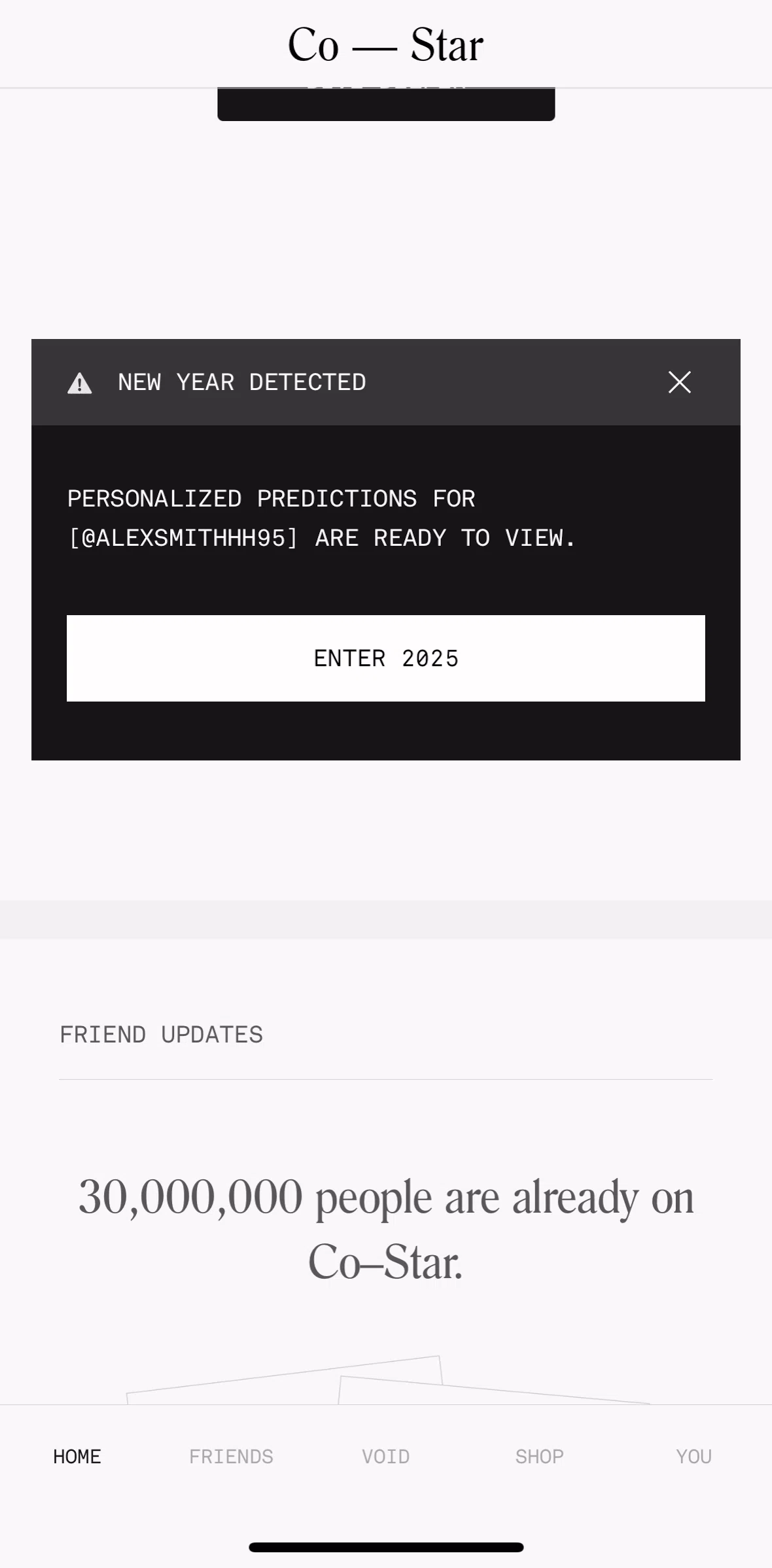 Co–Star Screen screen in the Personalized year report flow