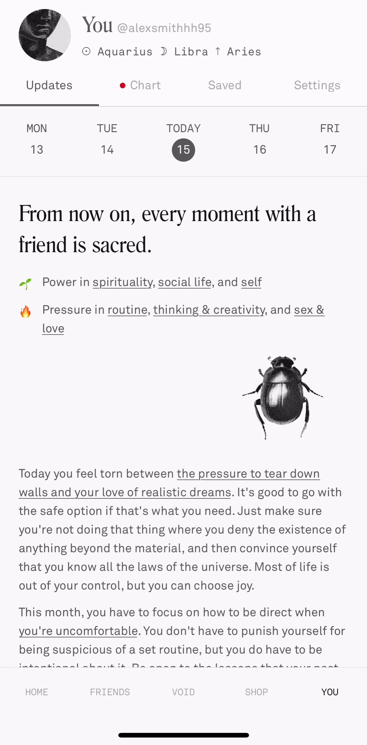 Co–Star Screen screen in the Settings flow