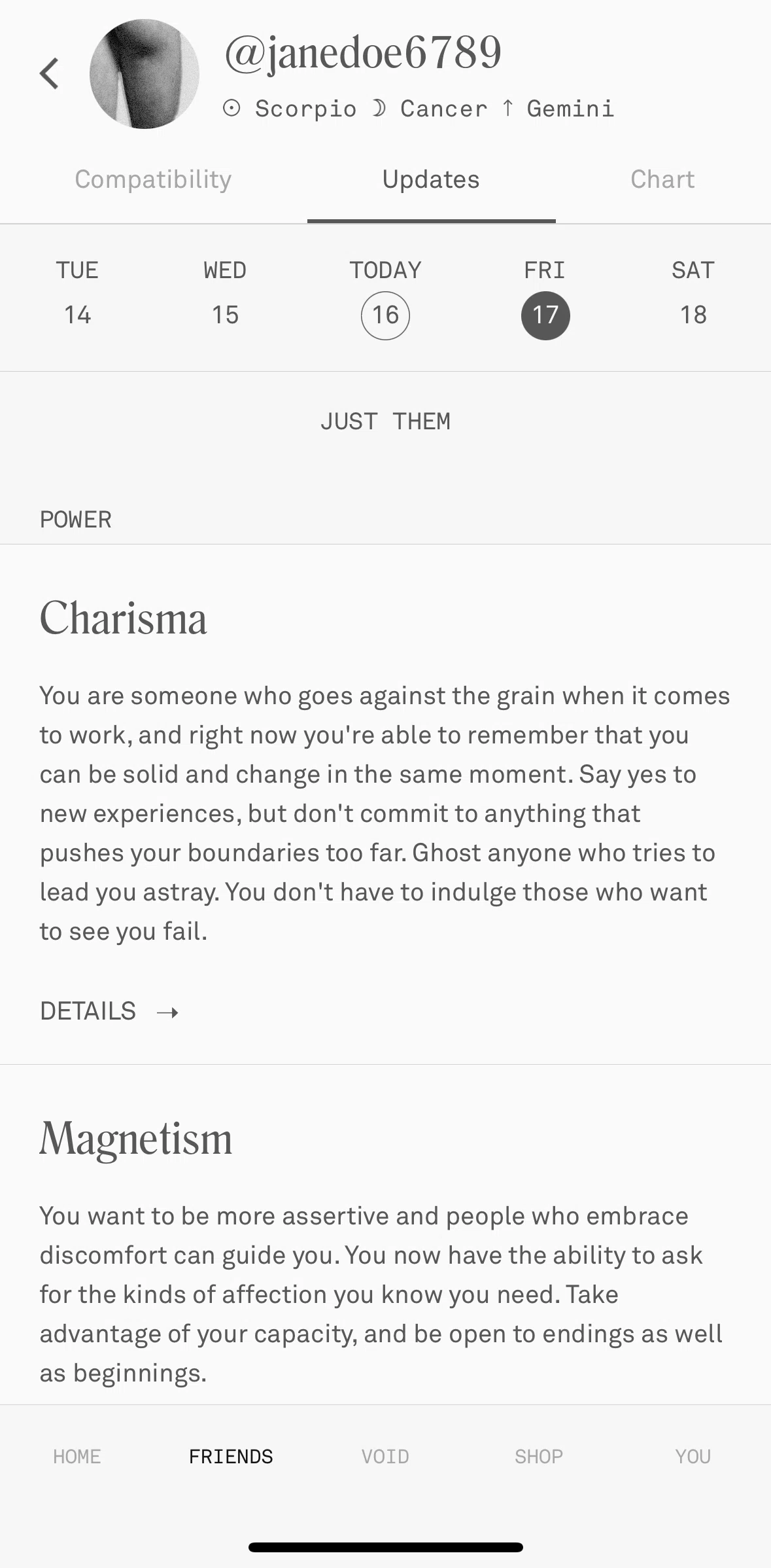 Co–Star Screen screen in the Update detail flow