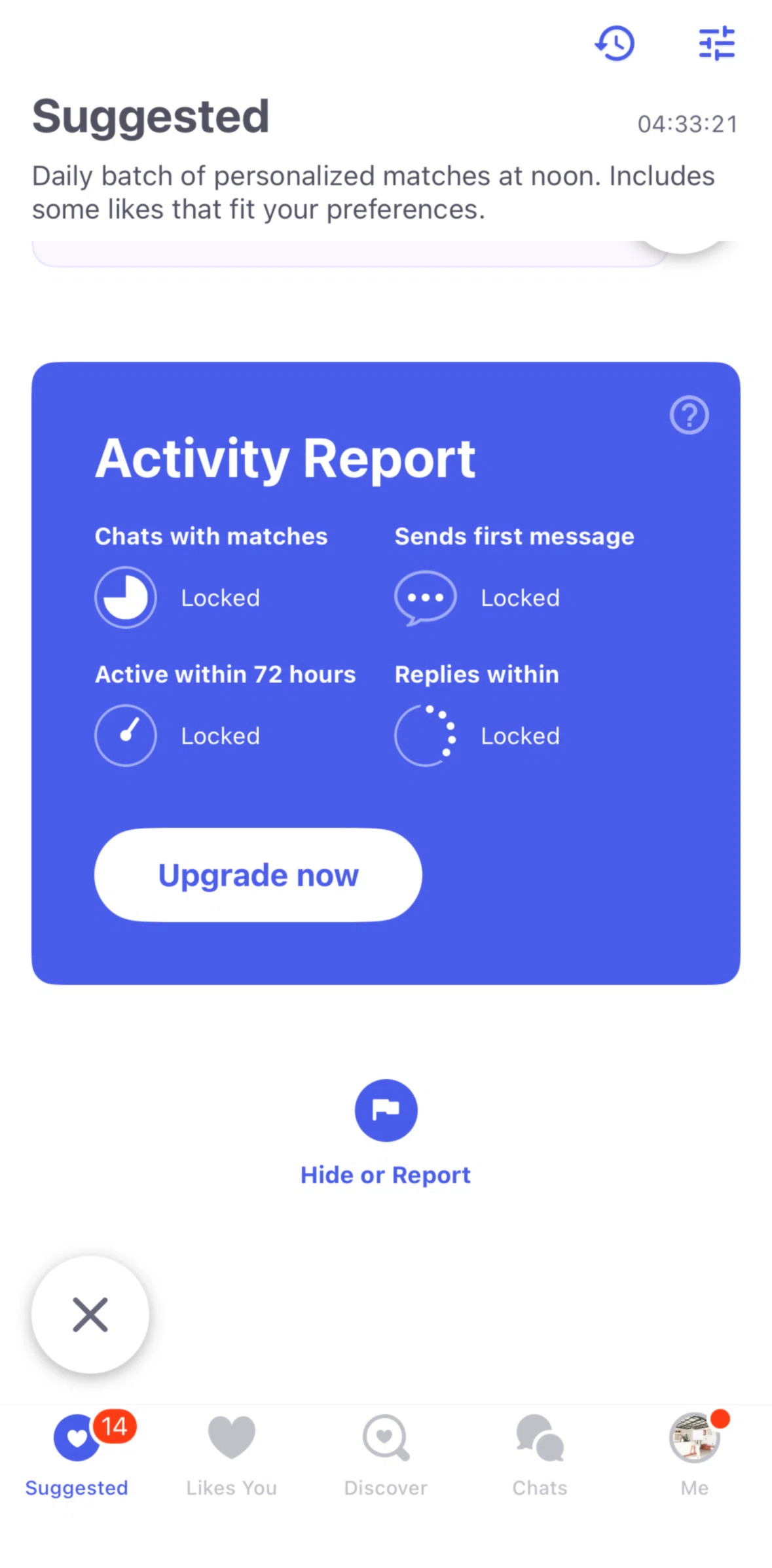 Coffee Meets Bagel Screen screen in the Activity report information flow