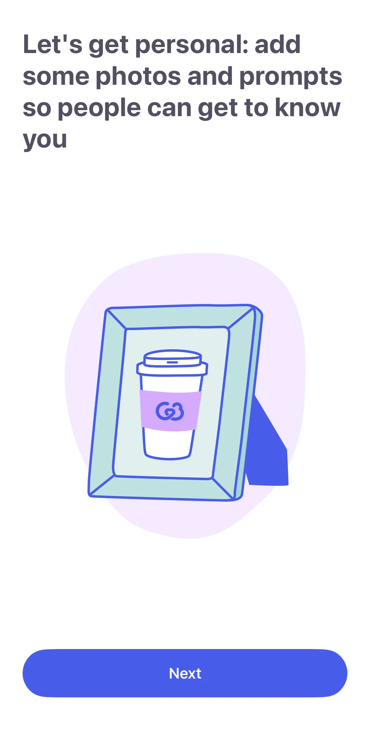 Coffee Meets Bagel Screen screen in the Adding personal information flow